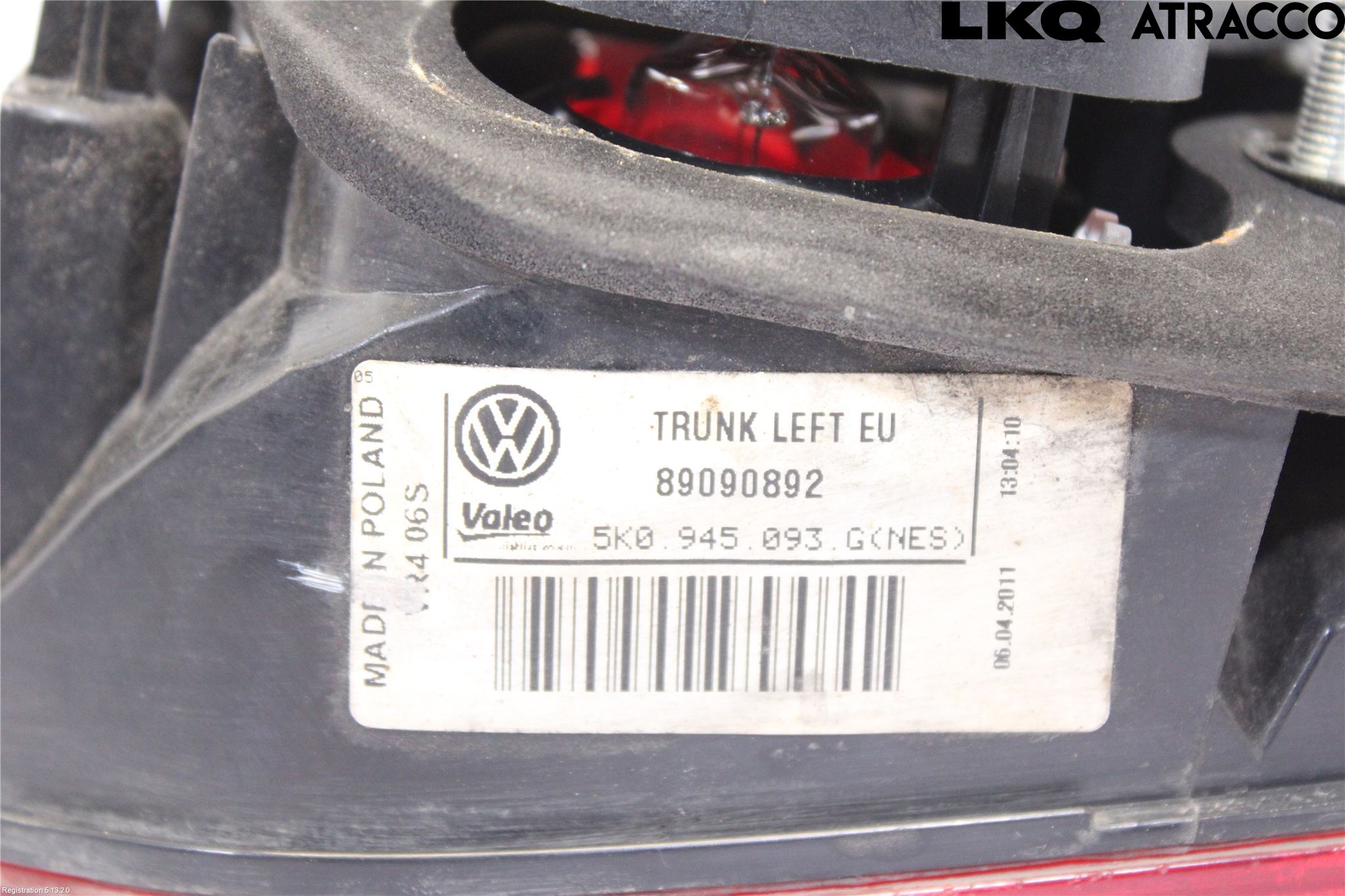 Volkswagen VW GOLF VI 09-13 Bakljus Lucka Vä