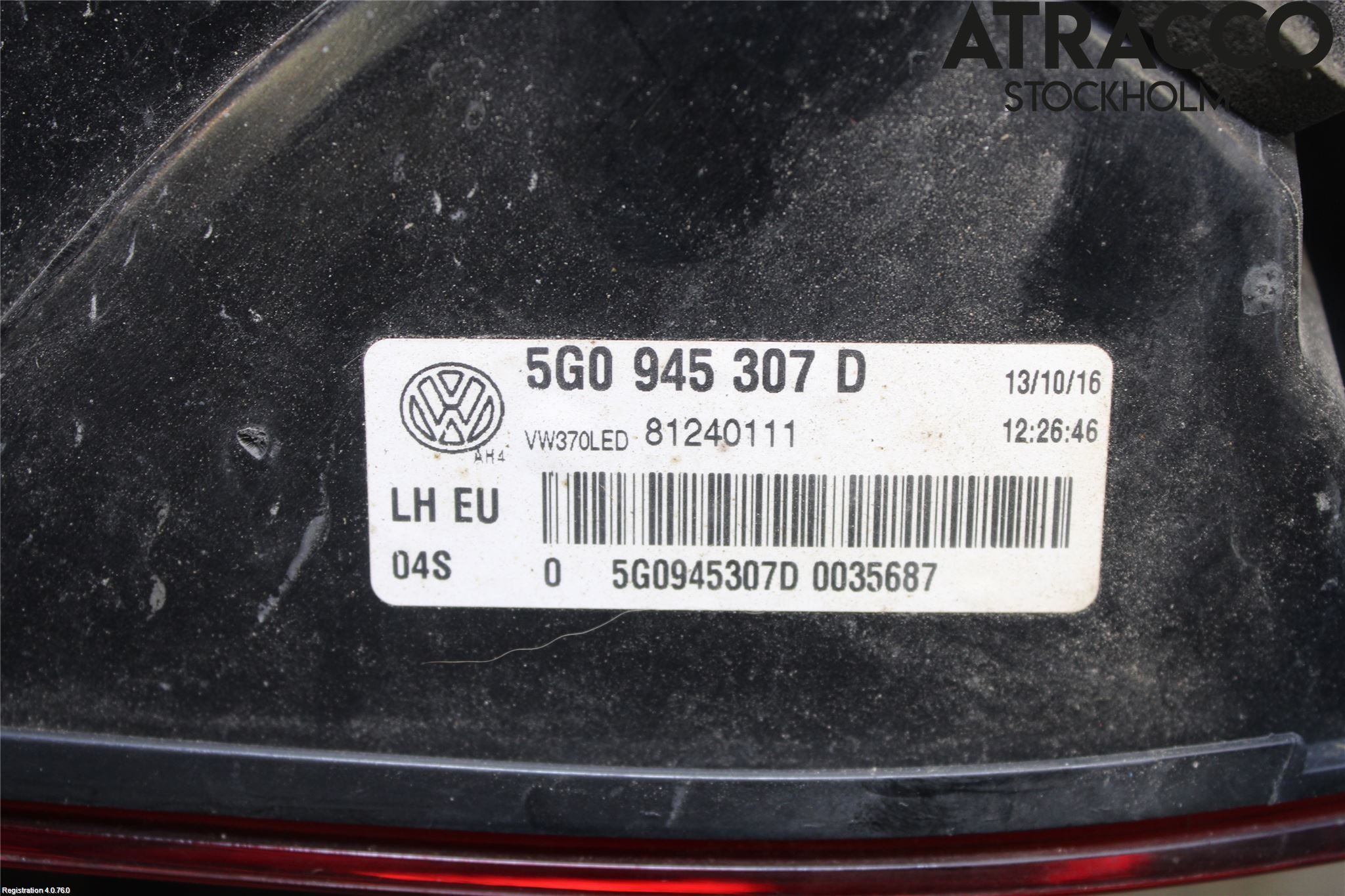 Volkswagen VW GOLF / E-GOLF VII 13-20 Bakljus Lucka Vä