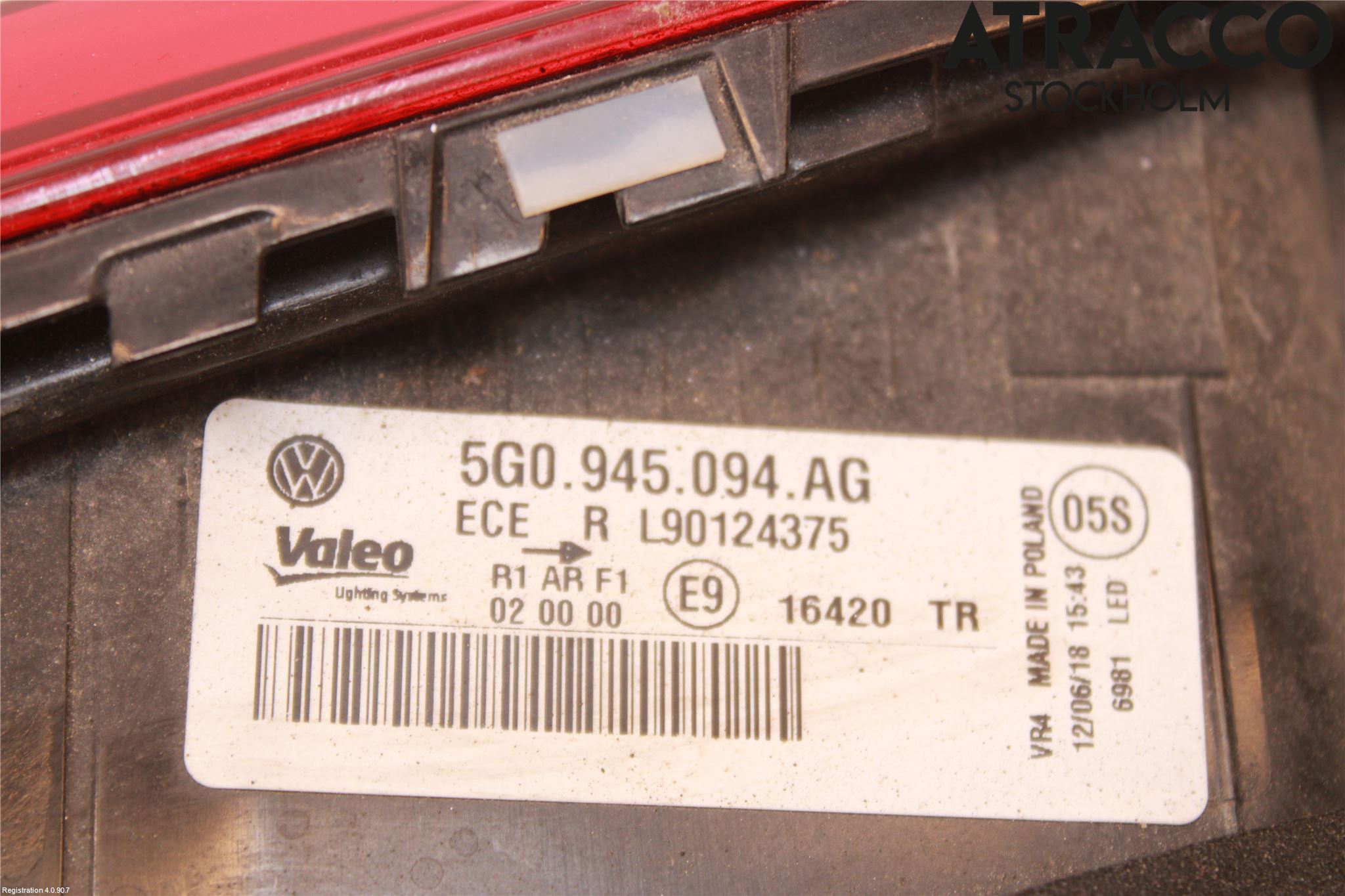 Volkswagen VW GOLF / E-GOLF VII 13-20 Bakljus Lucka Hö