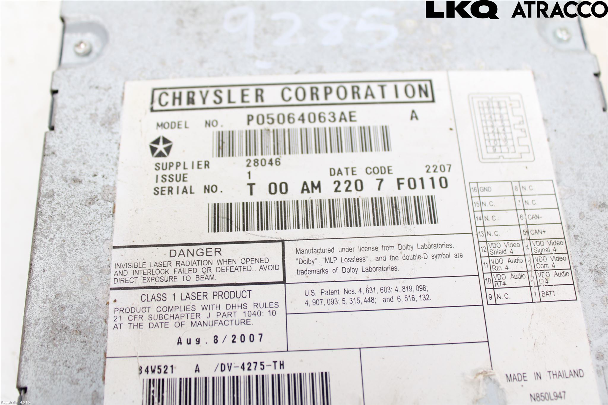 Chrysler CHR VOYAGER     04-07 Cd Radio - Multimediapanel