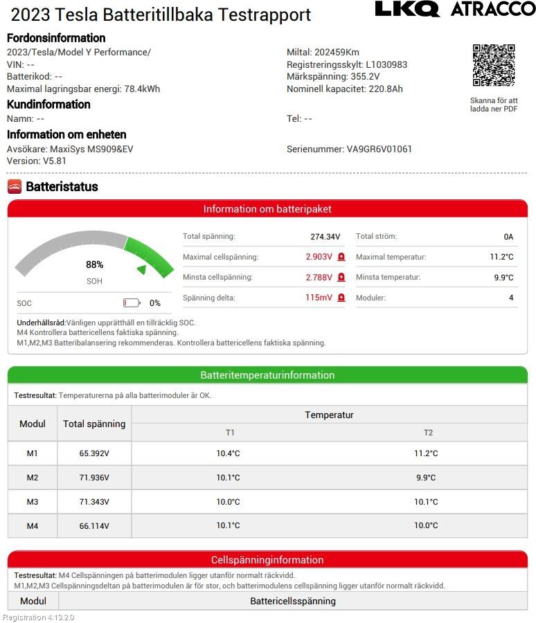 Tesla MODEL Y 21- Batteri Högspänning