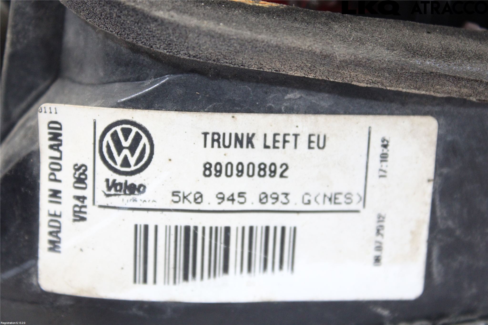 Volkswagen VW GOLF VI 09-13 Bakljus Lucka Vä