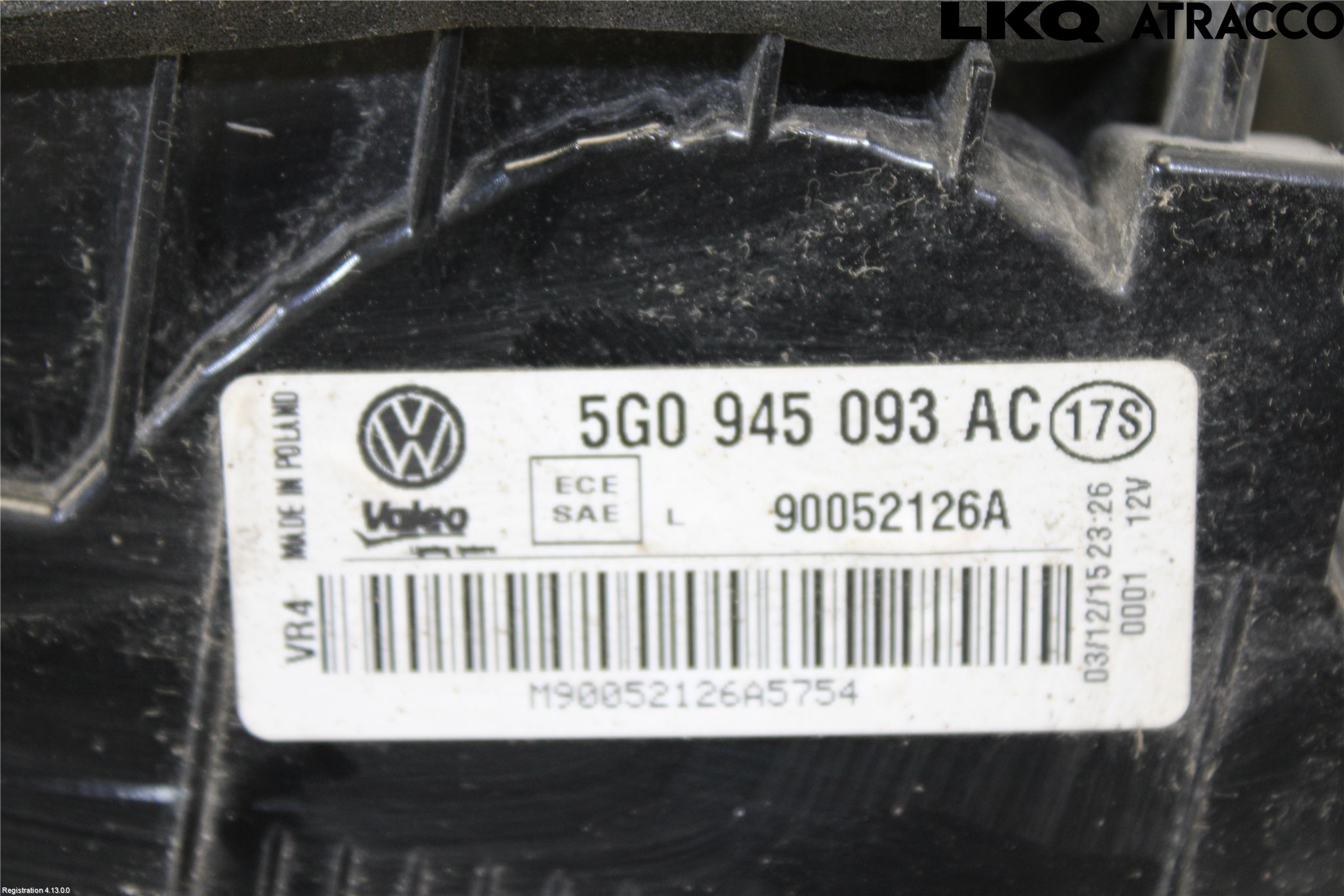 Volkswagen VW GOLF / E-GOLF VII 13-20 Bakljus Lucka Vä