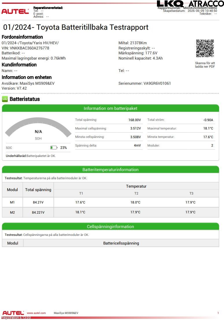 Toyota YARIS XP21 20- Batteri Högspänning