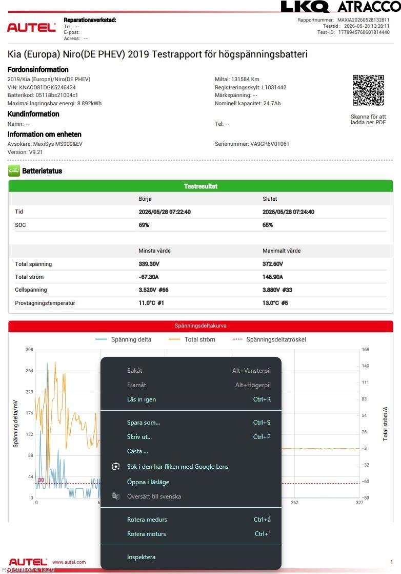 Kia NIRO (DE) 17-22 Batteri Högspänning