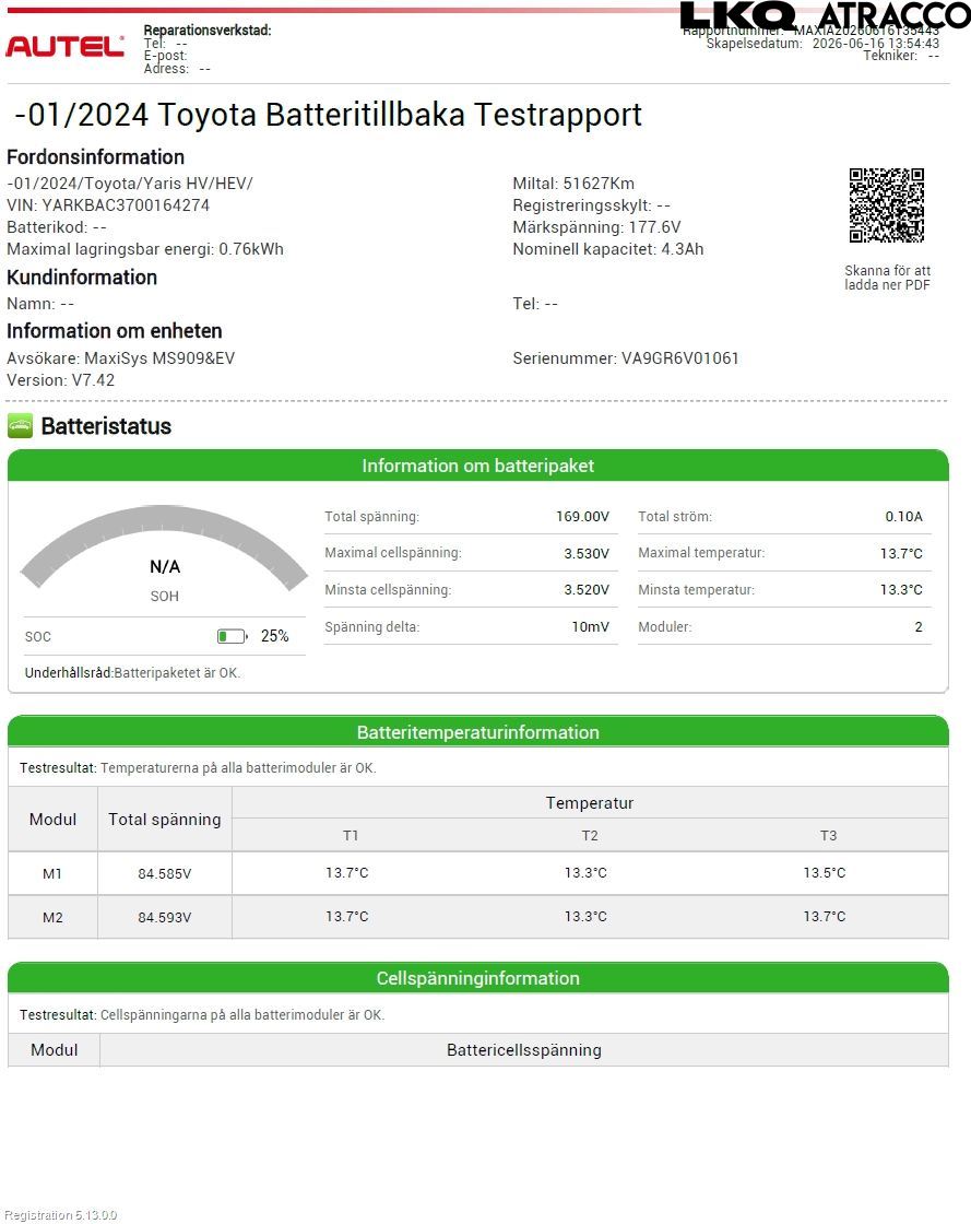Toyota YARIS XP21 20- Batteri Högspänning