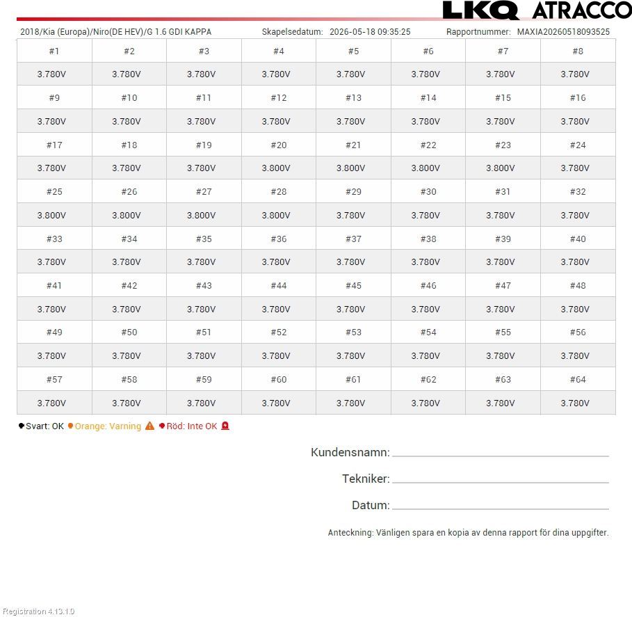 Kia NIRO (DE) 17-22 Batteri Högspänning
