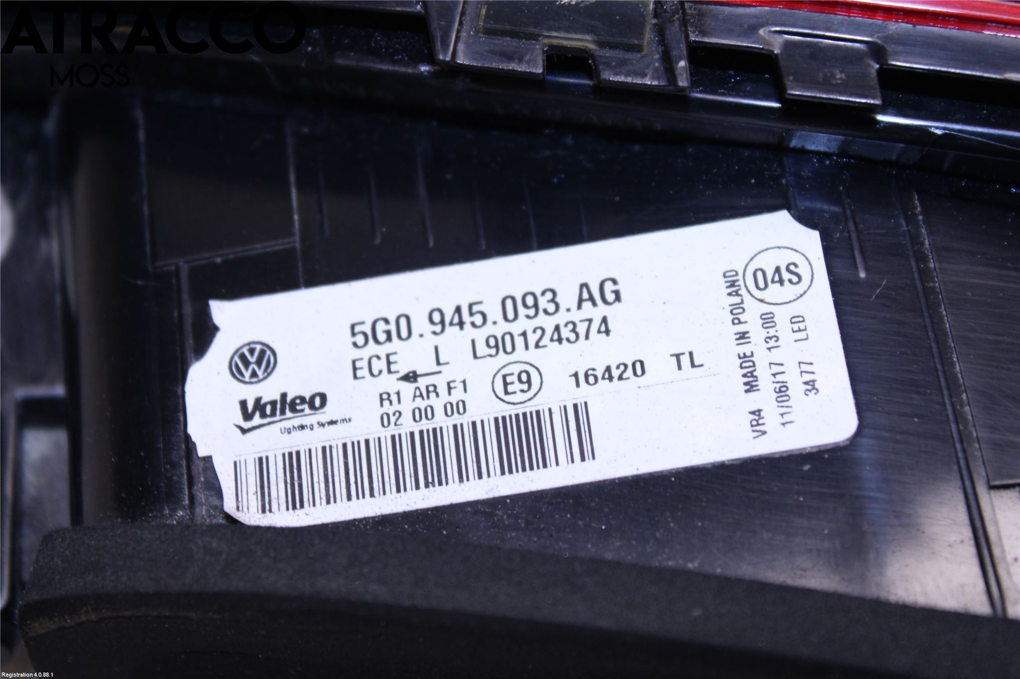 Volkswagen VW GOLF / E-GOLF VII 13-20 Bakljus Lucka Vä
