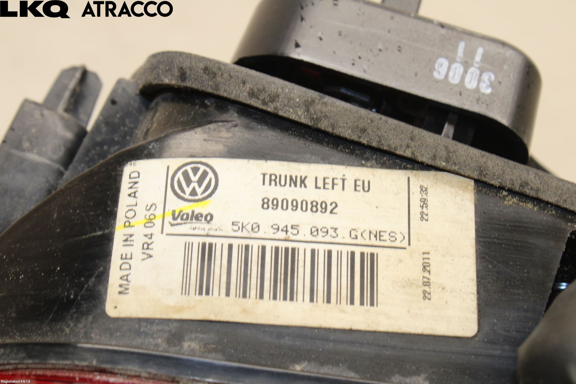Volkswagen VW GOLF VI 09-13 Bakljus Lucka Vä