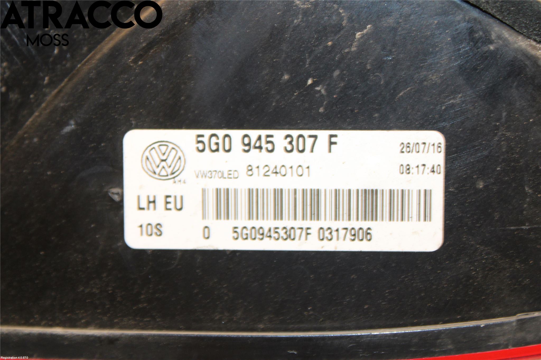 Volkswagen VW GOLF / E-GOLF VII 13-20 Bakljus Lucka Vä