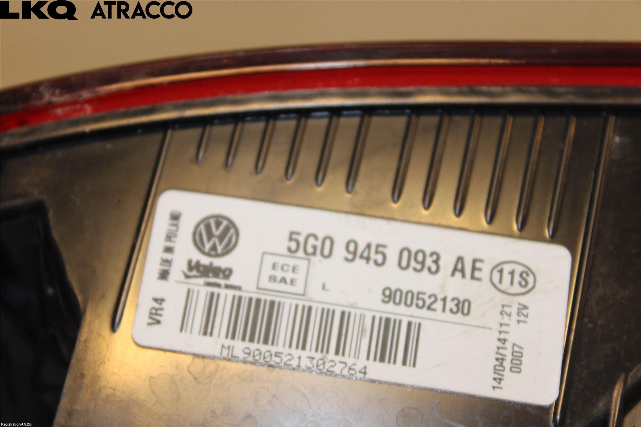 Volkswagen VW GOLF / E-GOLF VII 13-20 Bakljus Lucka Vä