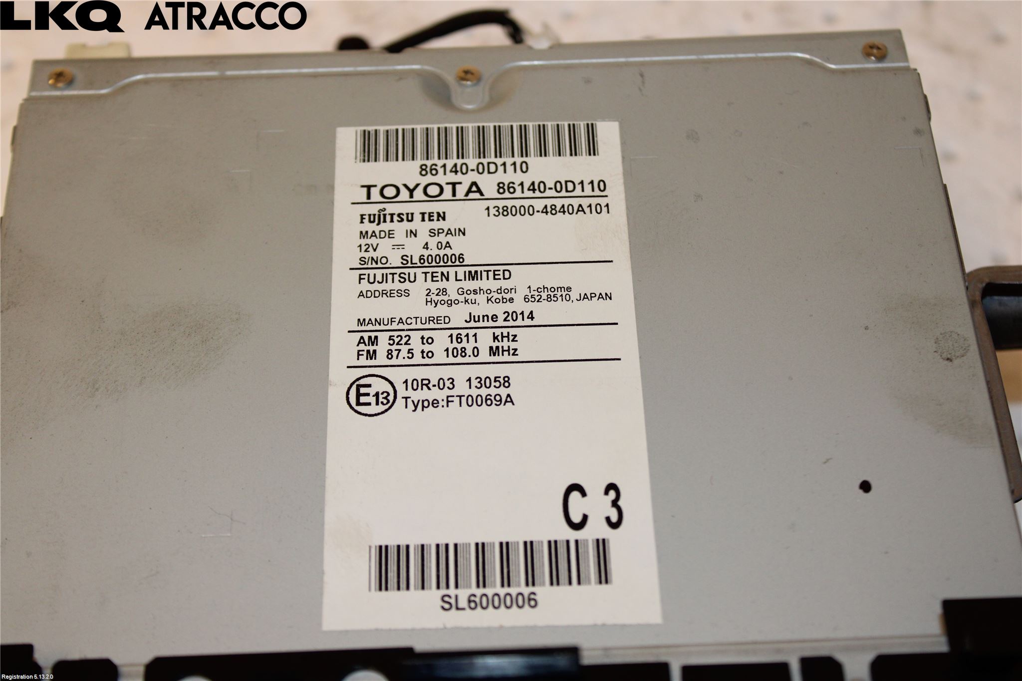 Toyota YARIS XP130 12-14 Radio