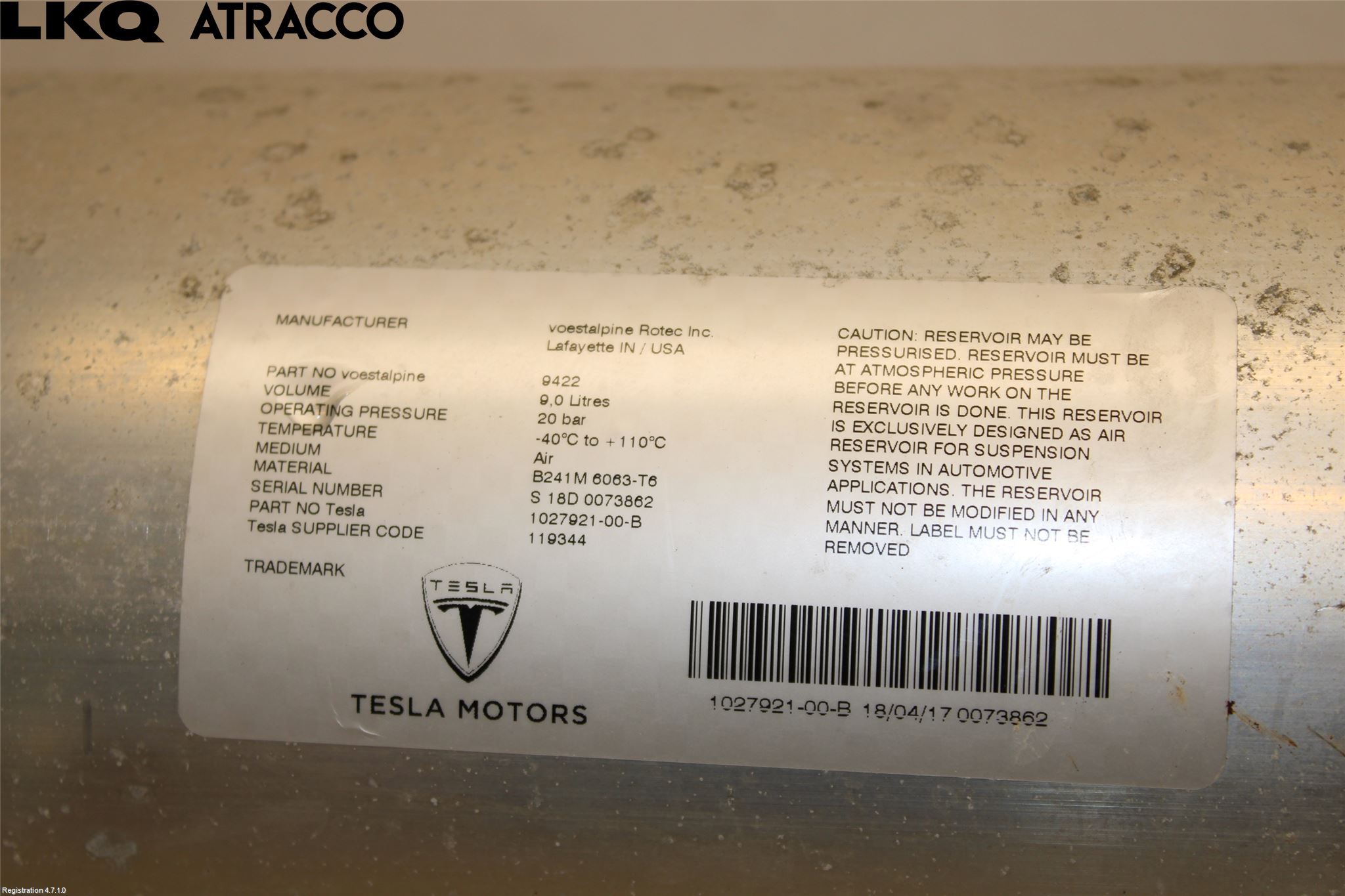 Tesla MODEL X 16- Nivå/Luftförändring Trycktank