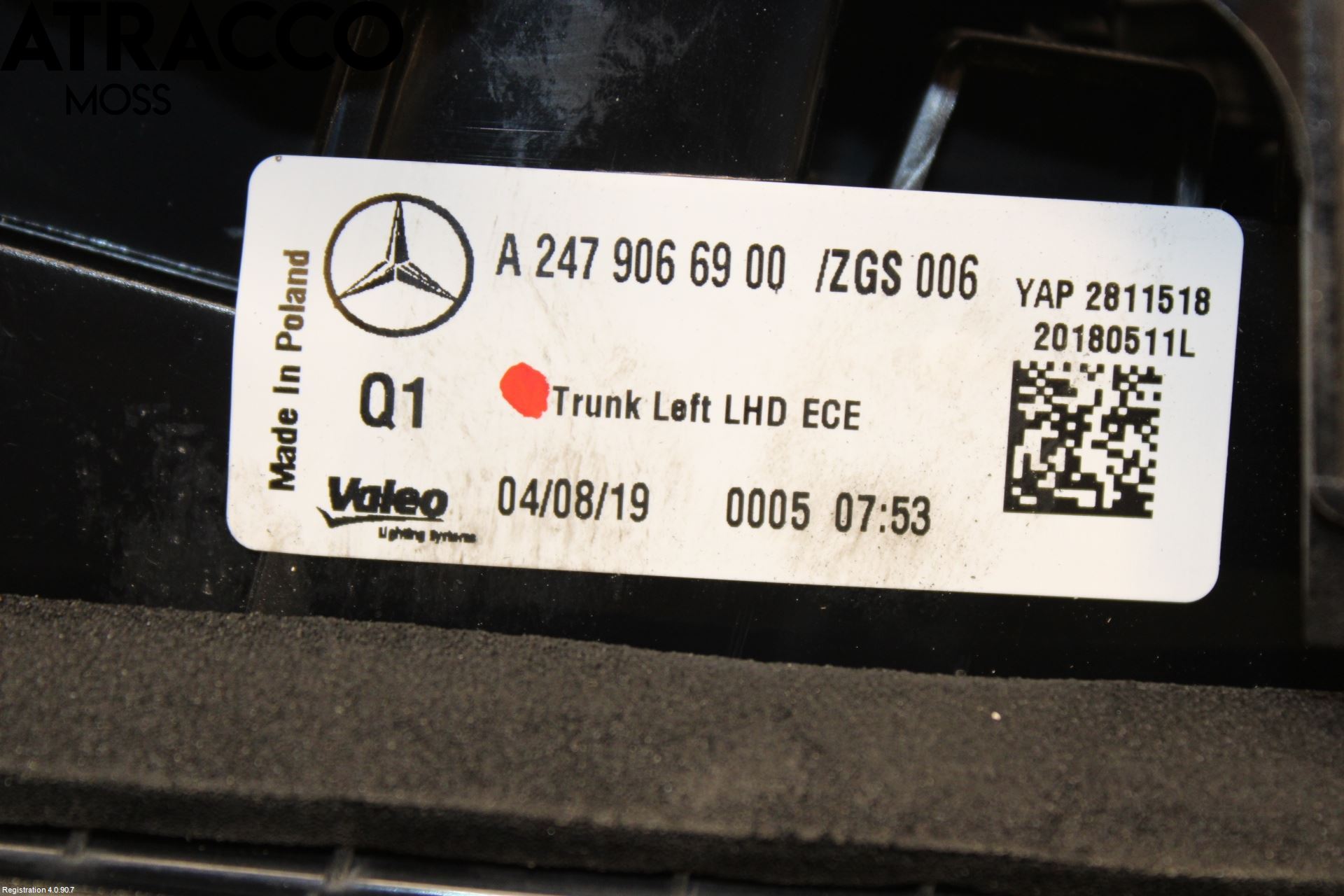 Mercedes-Benz MB B-KLASS (W246/W242) 12-19 Bakljus Lucka Vä