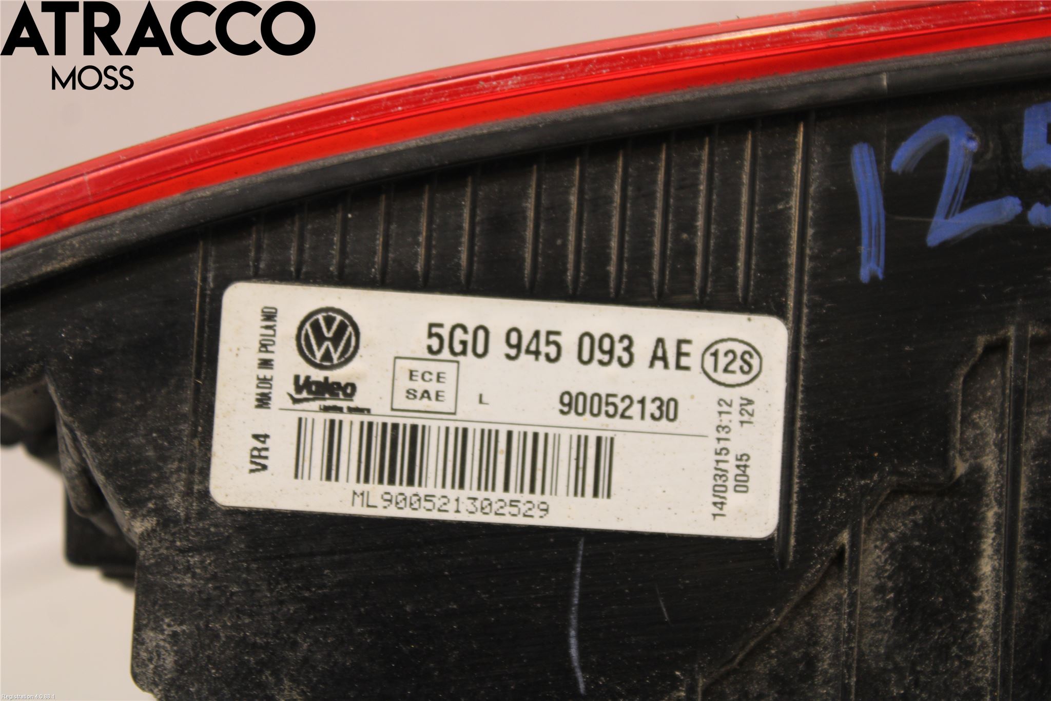 Volkswagen VW GOLF / E-GOLF VII 13-20 Bakljus Lucka Vä