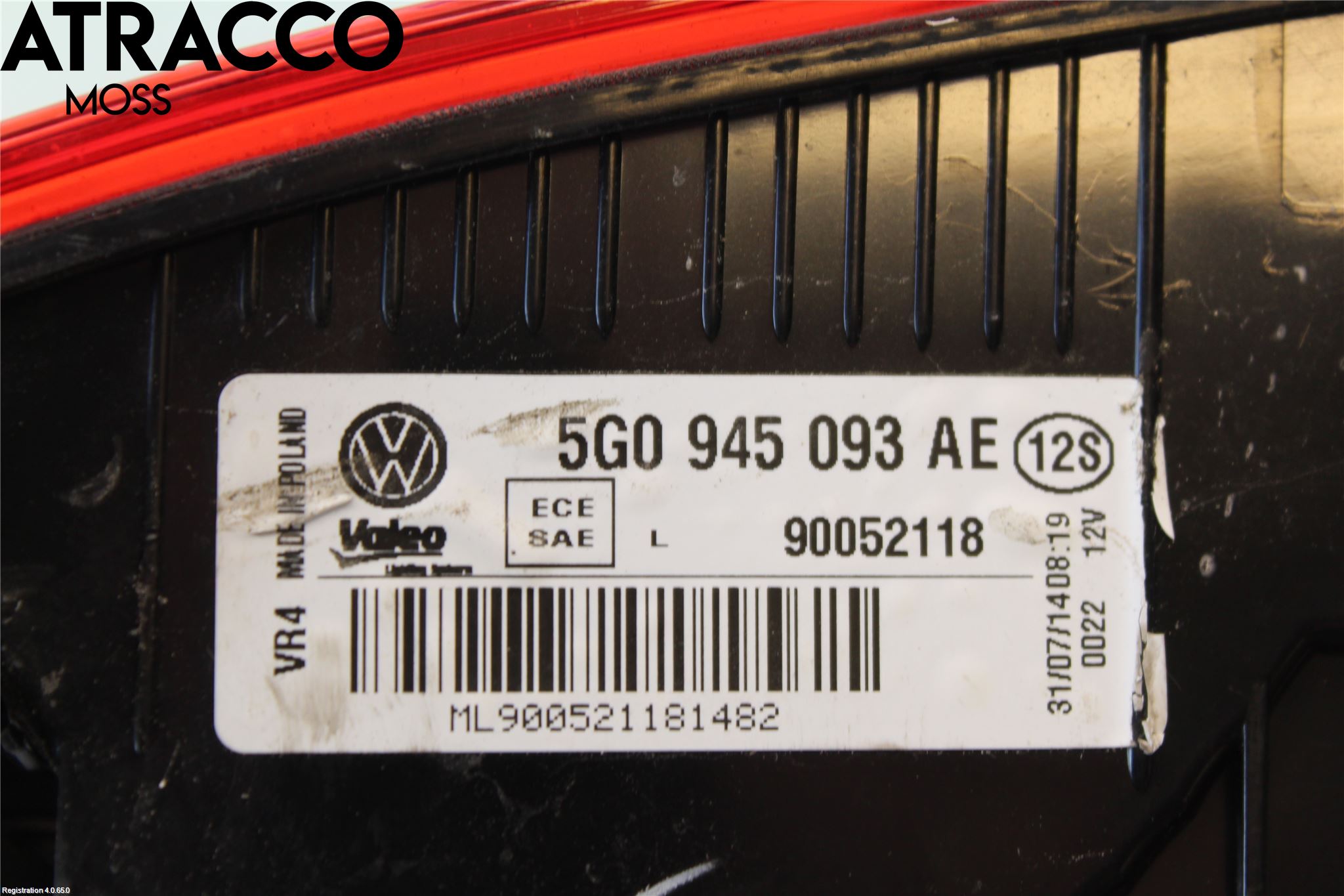 Volkswagen VW GOLF / E-GOLF VII 13-20 Bakljus Lucka Vä