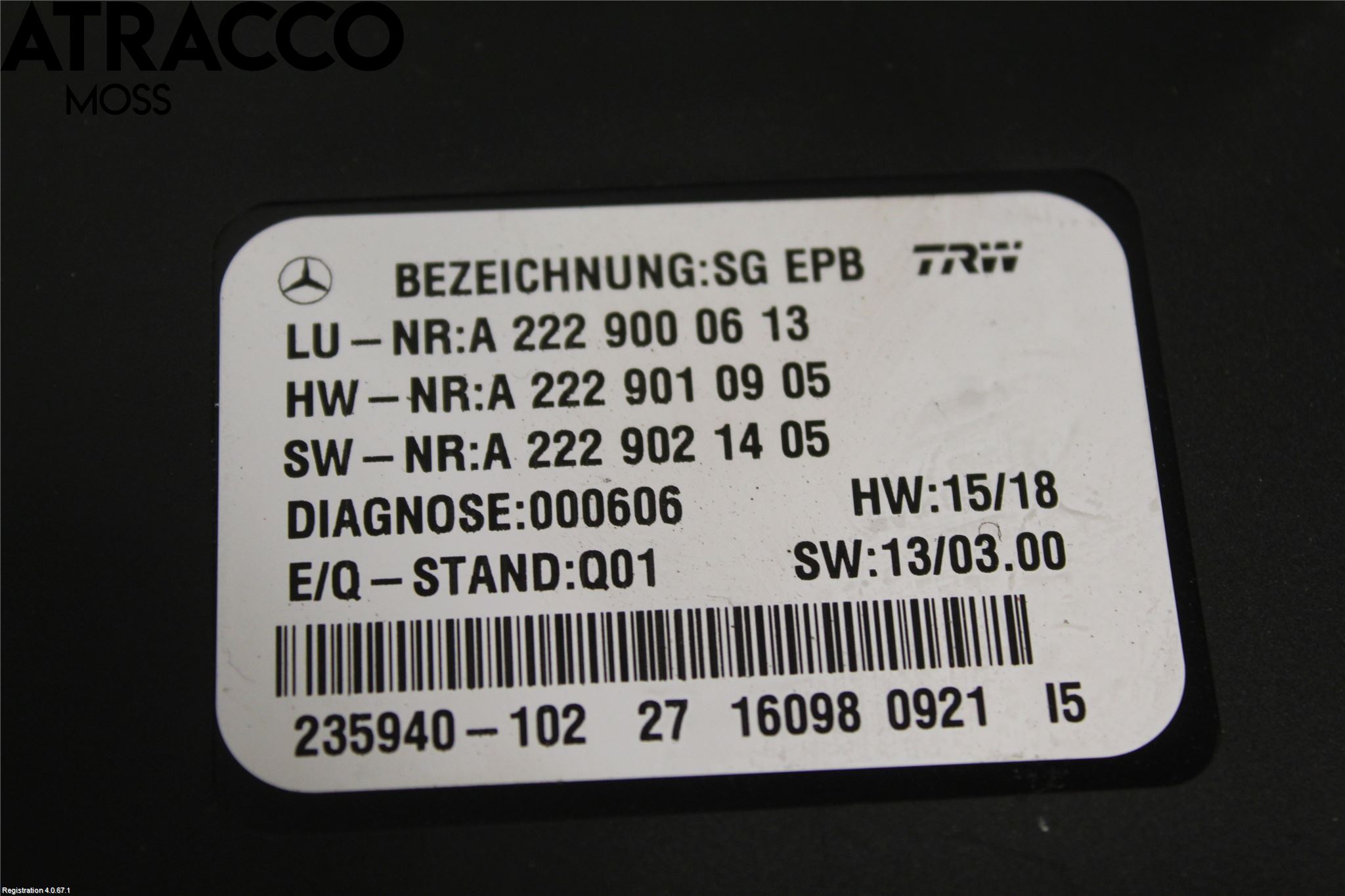 Mercedes-Benz MB S-KLASS (W222) 13-20 Styrenhet Parkbroms Epb