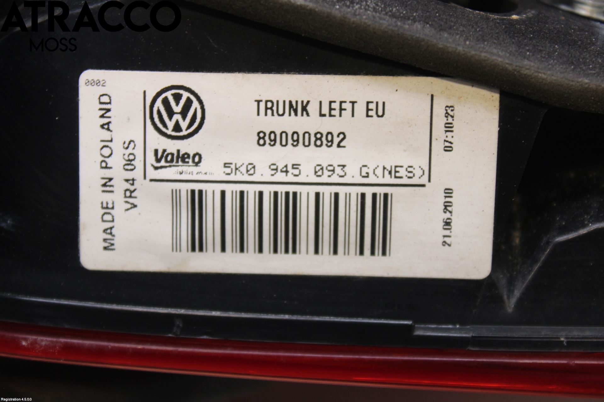 Volkswagen VW GOLF VI 09-13 Bakljus Lucka Vä