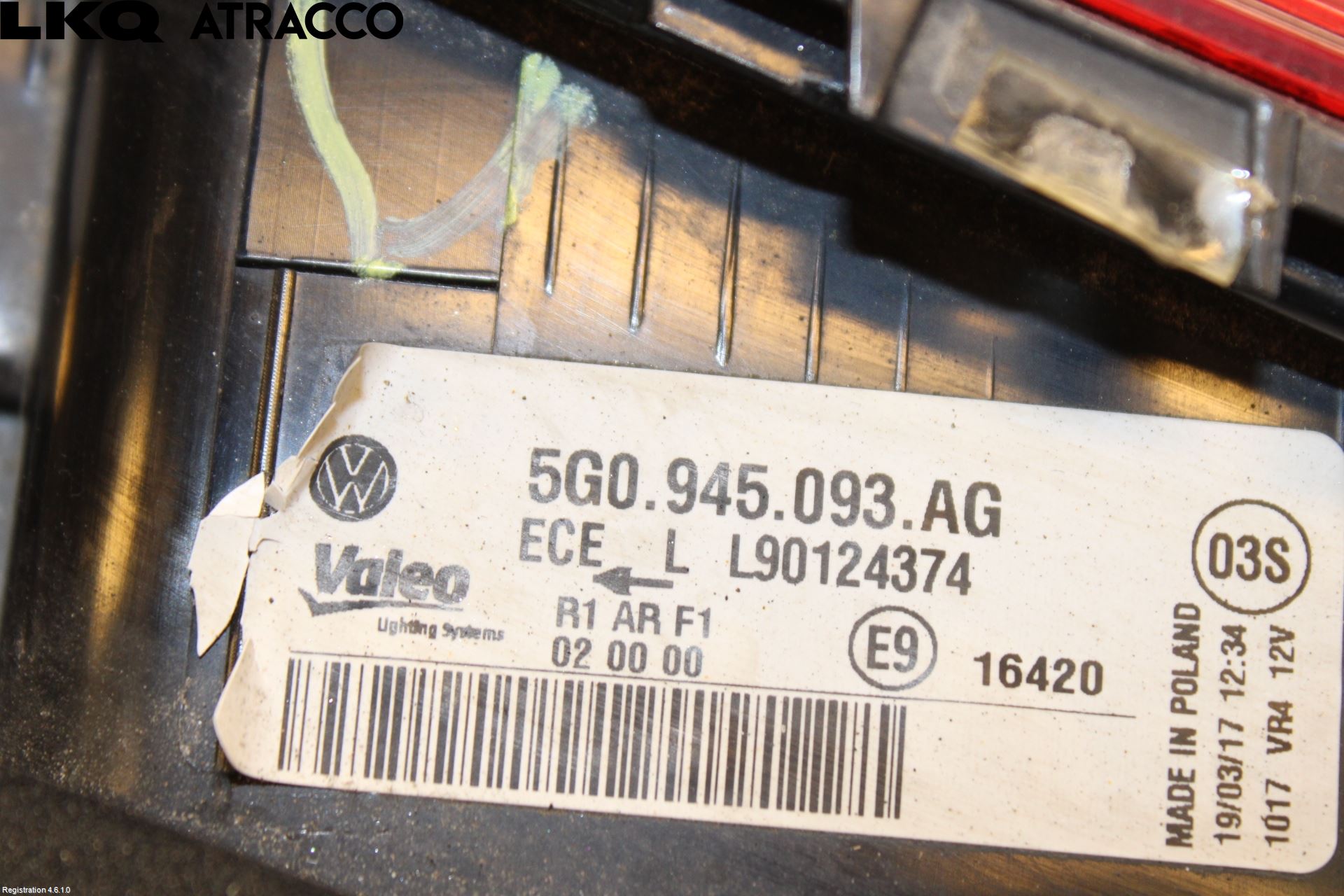 Volkswagen VW GOLF / E-GOLF VII 13-20 Bakljus Lucka Vä