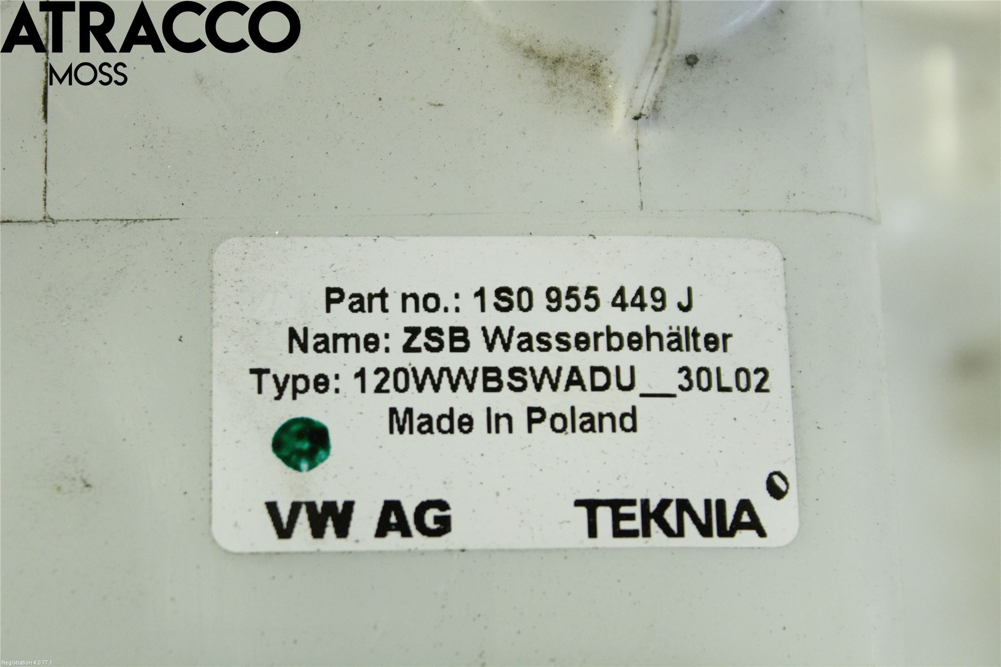 Volkswagen VW UP! / E-UP! Spolartank Vindruta-Strål
