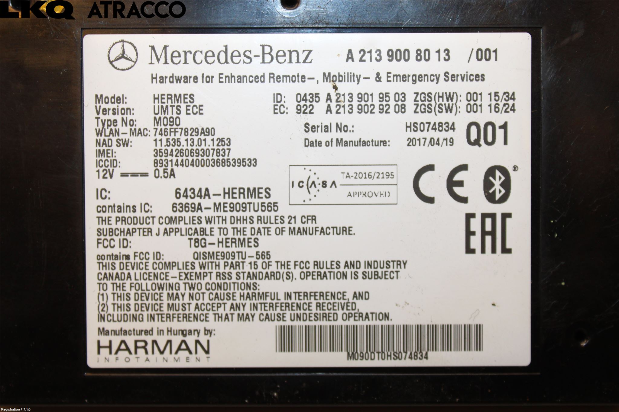 Mercedes-Benz MB B-KLASS (W246/W242) 12-19 Styrenhet Övrigt