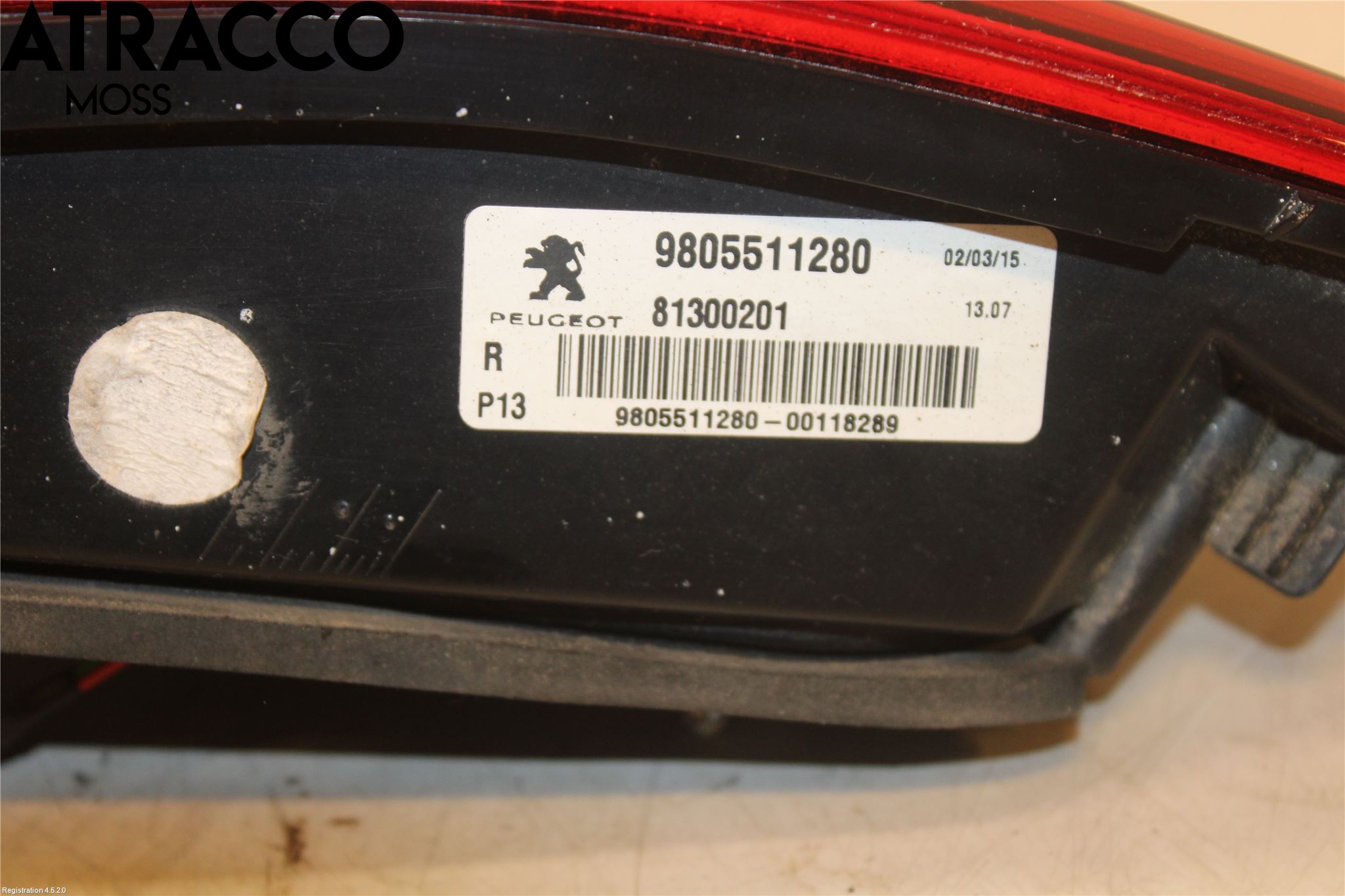 Peugeot 3008 09-16 Bakljus Lucka Hö