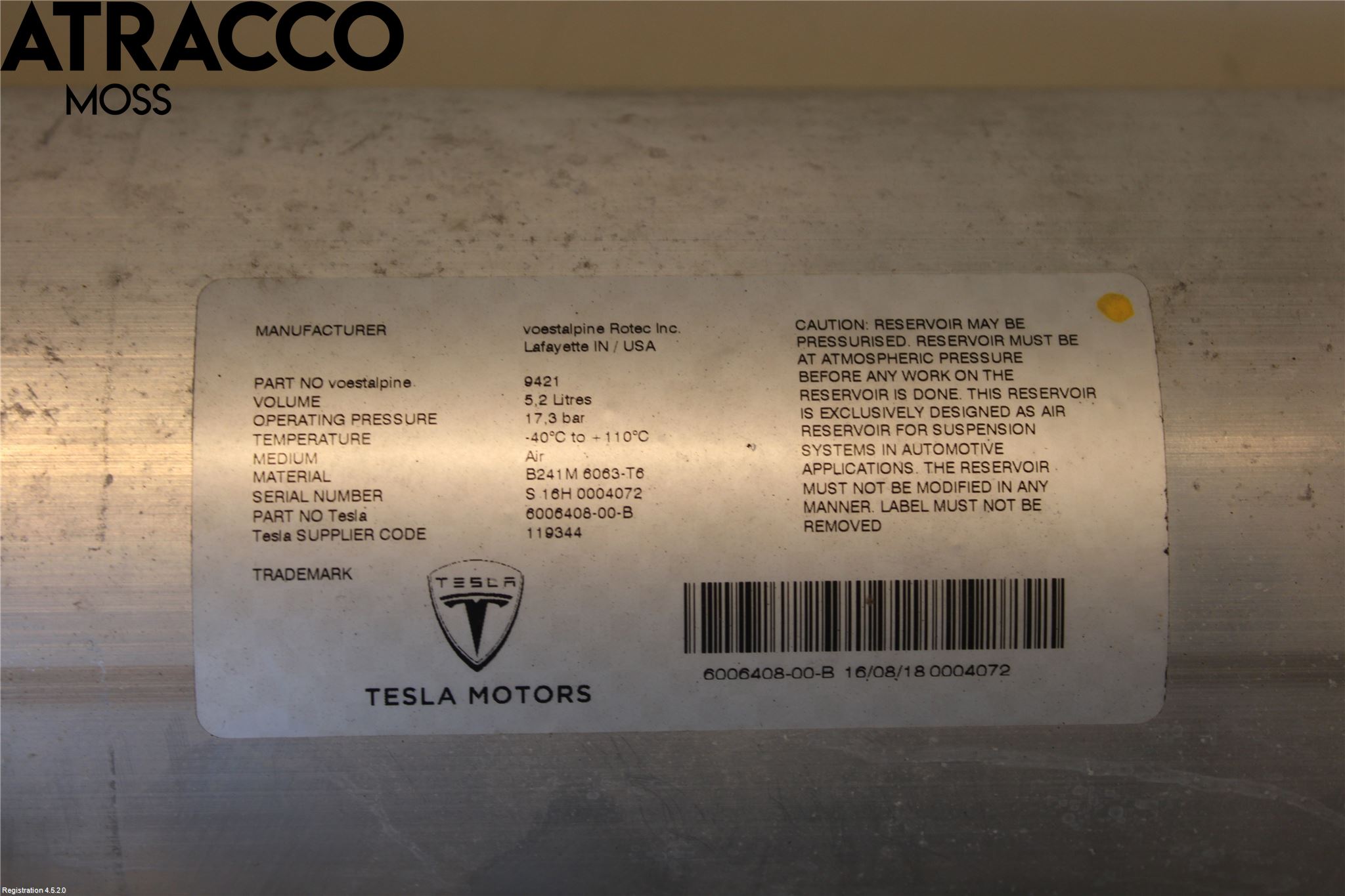 Tesla MODEL S 13- Nivå/Luftförändring Trycktank