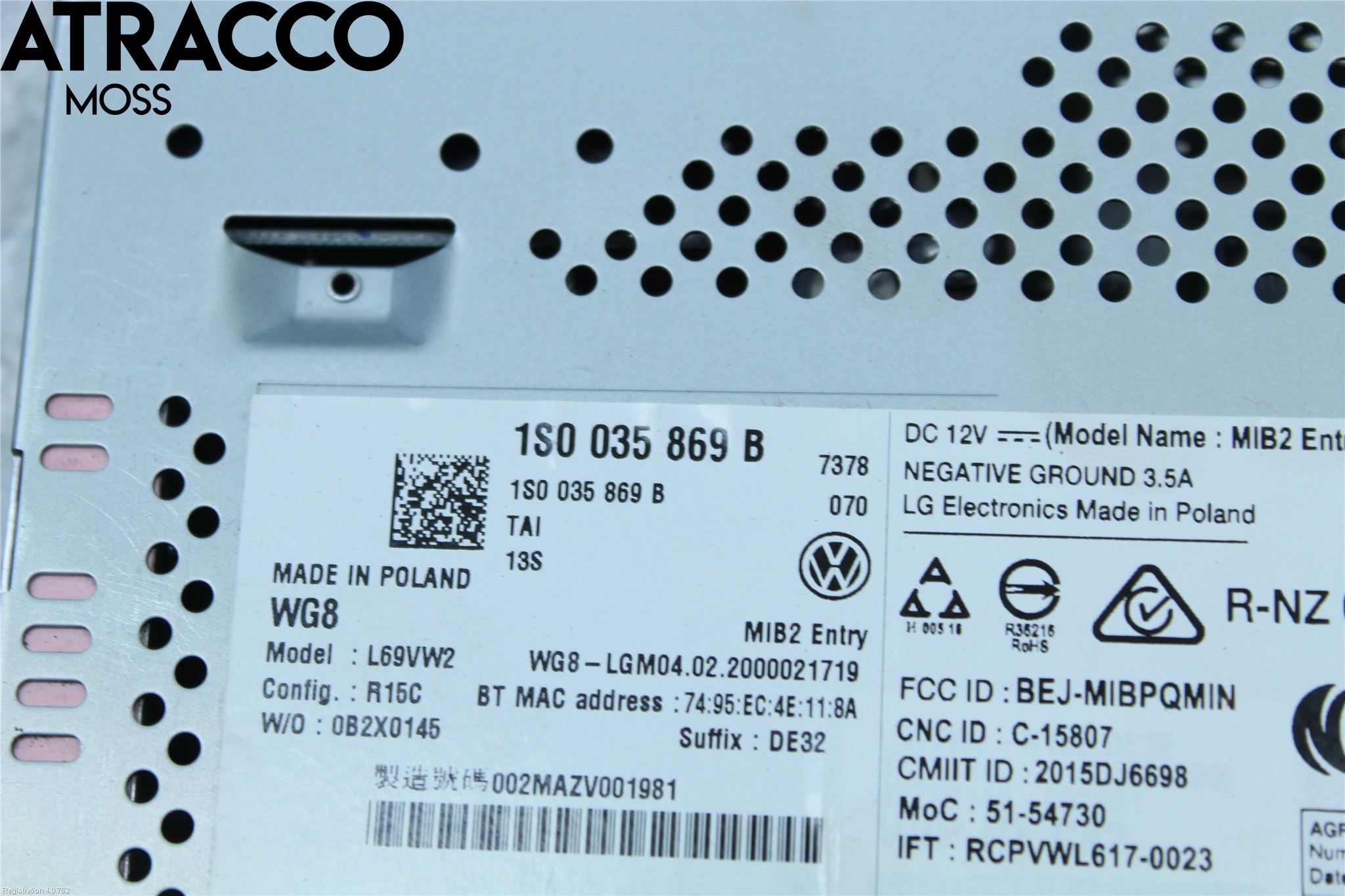 Volkswagen VW UP! / E-UP! Cd Radio - Multimediapanel