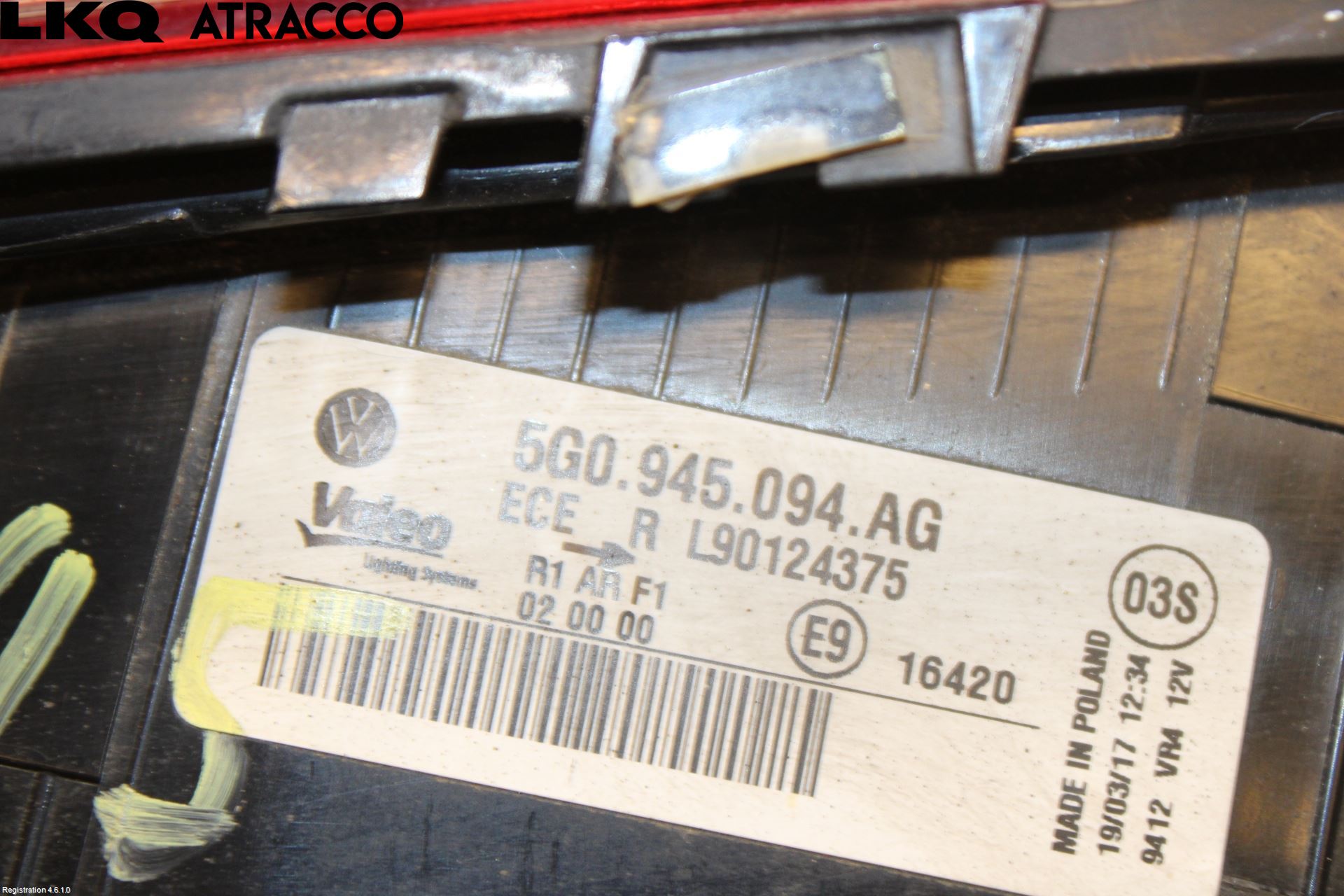 Volkswagen VW GOLF / E-GOLF VII 13-20 Bakljus Lucka Hö