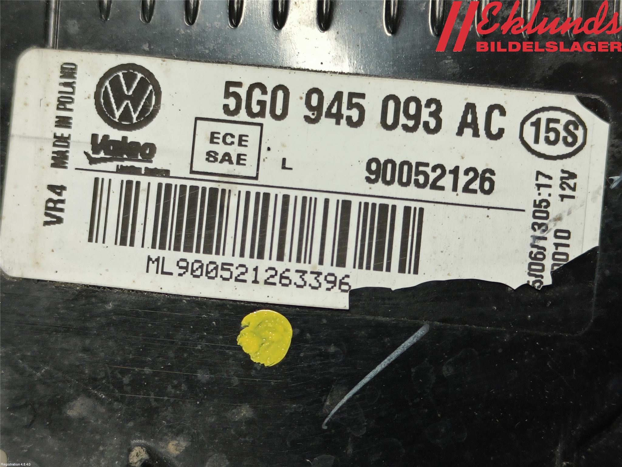 Volkswagen VW GOLF / E-GOLF VII 13-20 Bakljus Lucka Vä