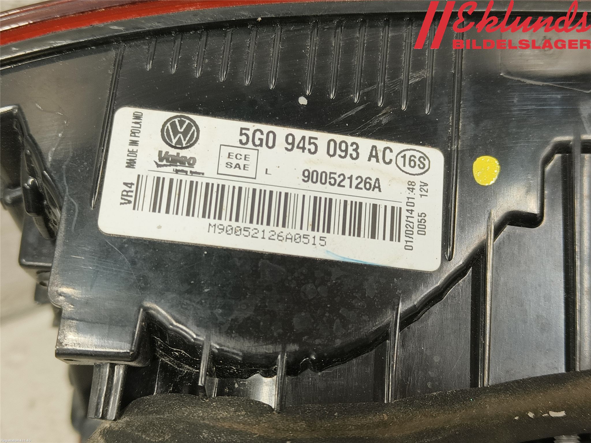Volkswagen VW GOLF / E-GOLF VII 13-20 Bakljus Lucka Vä