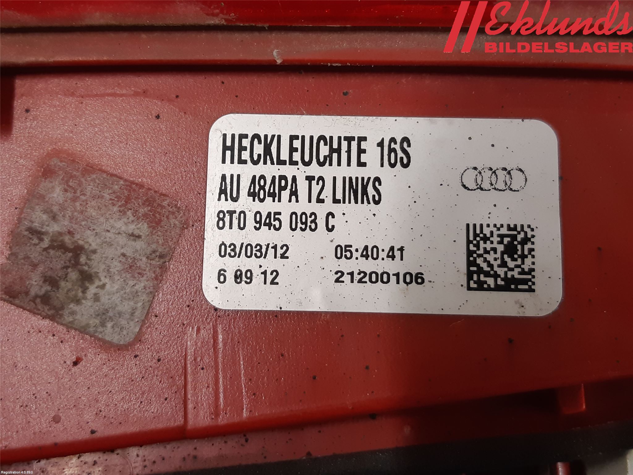 Audi A5 07-16 Bakljus Lucka Vä