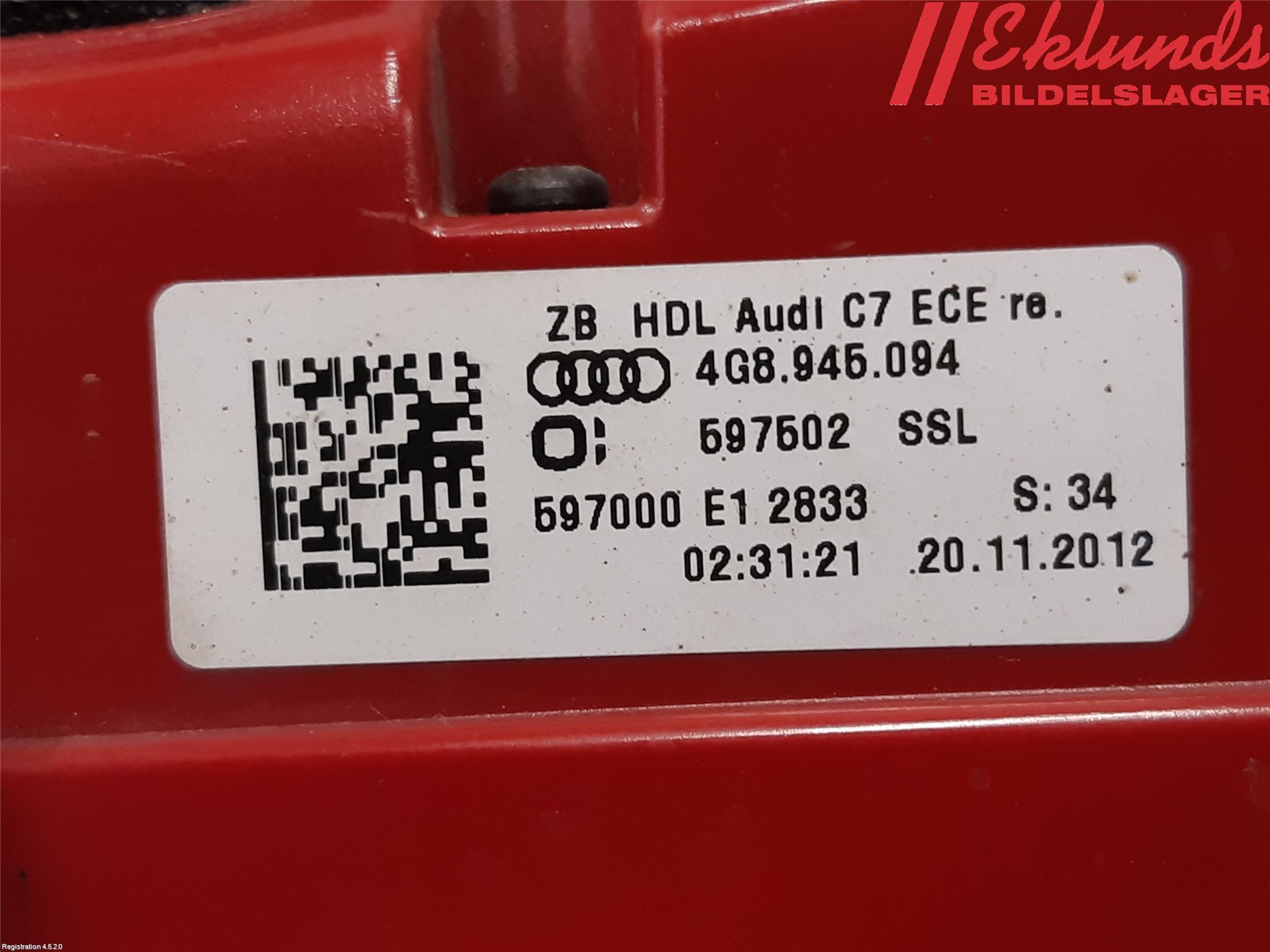 Audi A7/S7 4G 11-17 Bakljus Lucka Hö