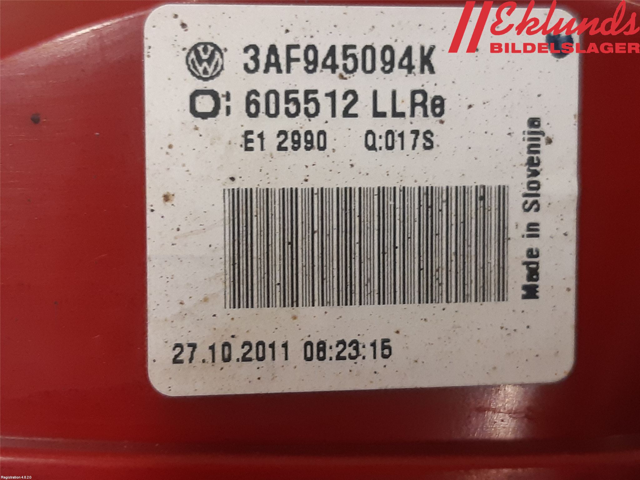 Volkswagen VW PASSAT 11-14 Bakljus Lucka Vä