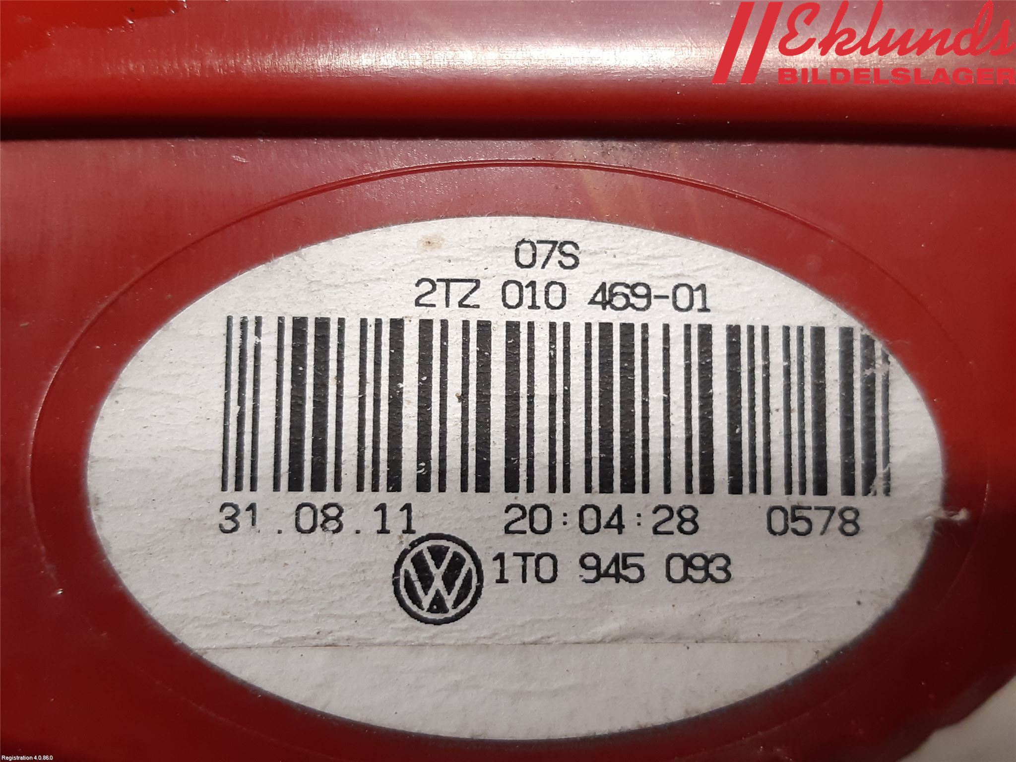 Volkswagen VW TOURAN 10-15 Bakljus Lucka Vä
