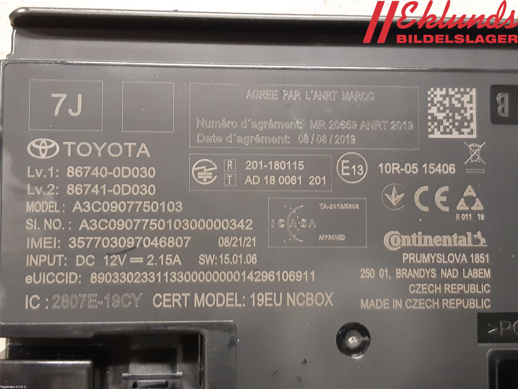 Toyota YARIS XP21 20- Styrenhet Övrigt