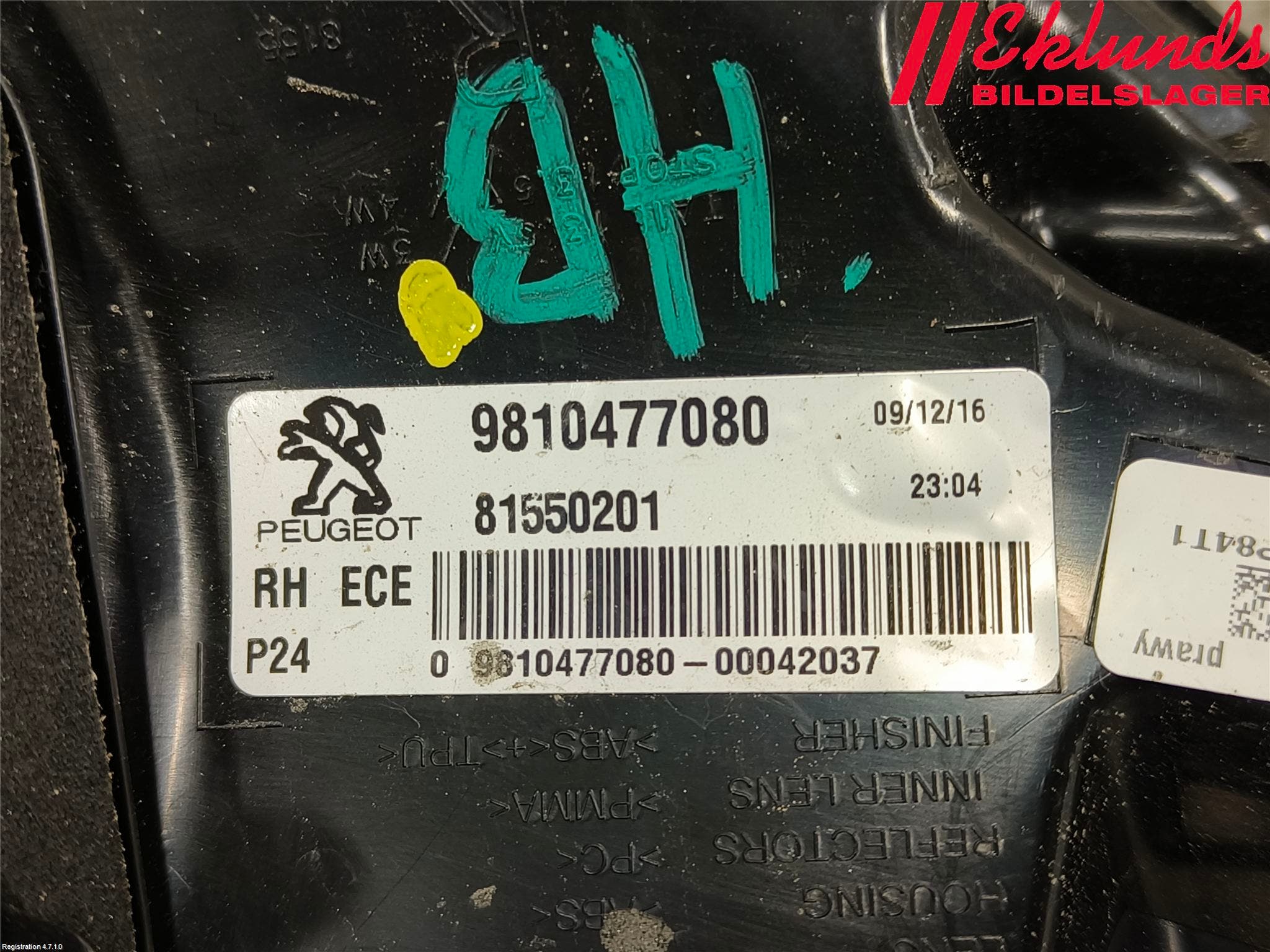 Peugeot 3008 17-24 Bakljus Höger