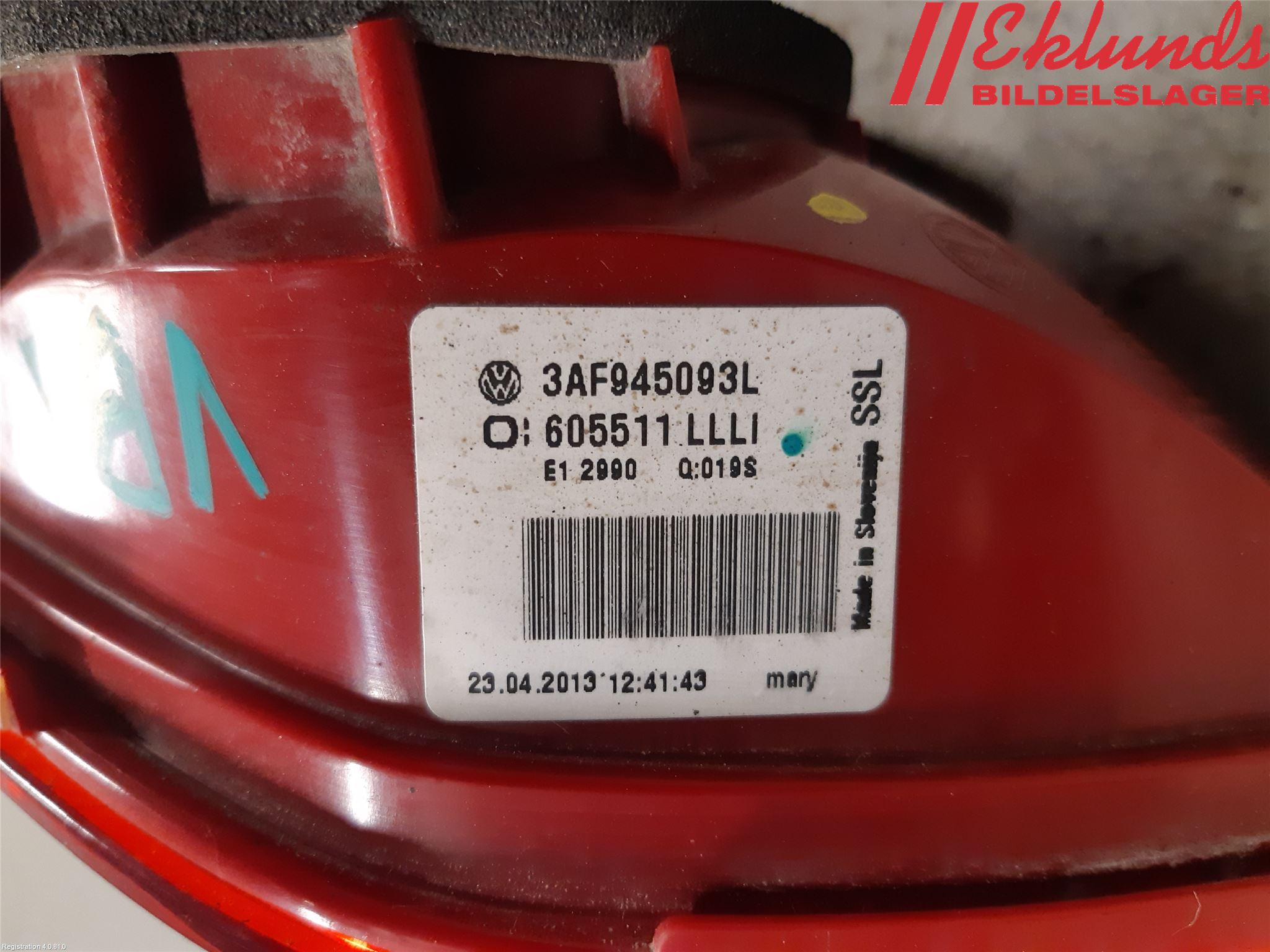 Volkswagen VW PASSAT 11-14 Bakljus Lucka Vä
