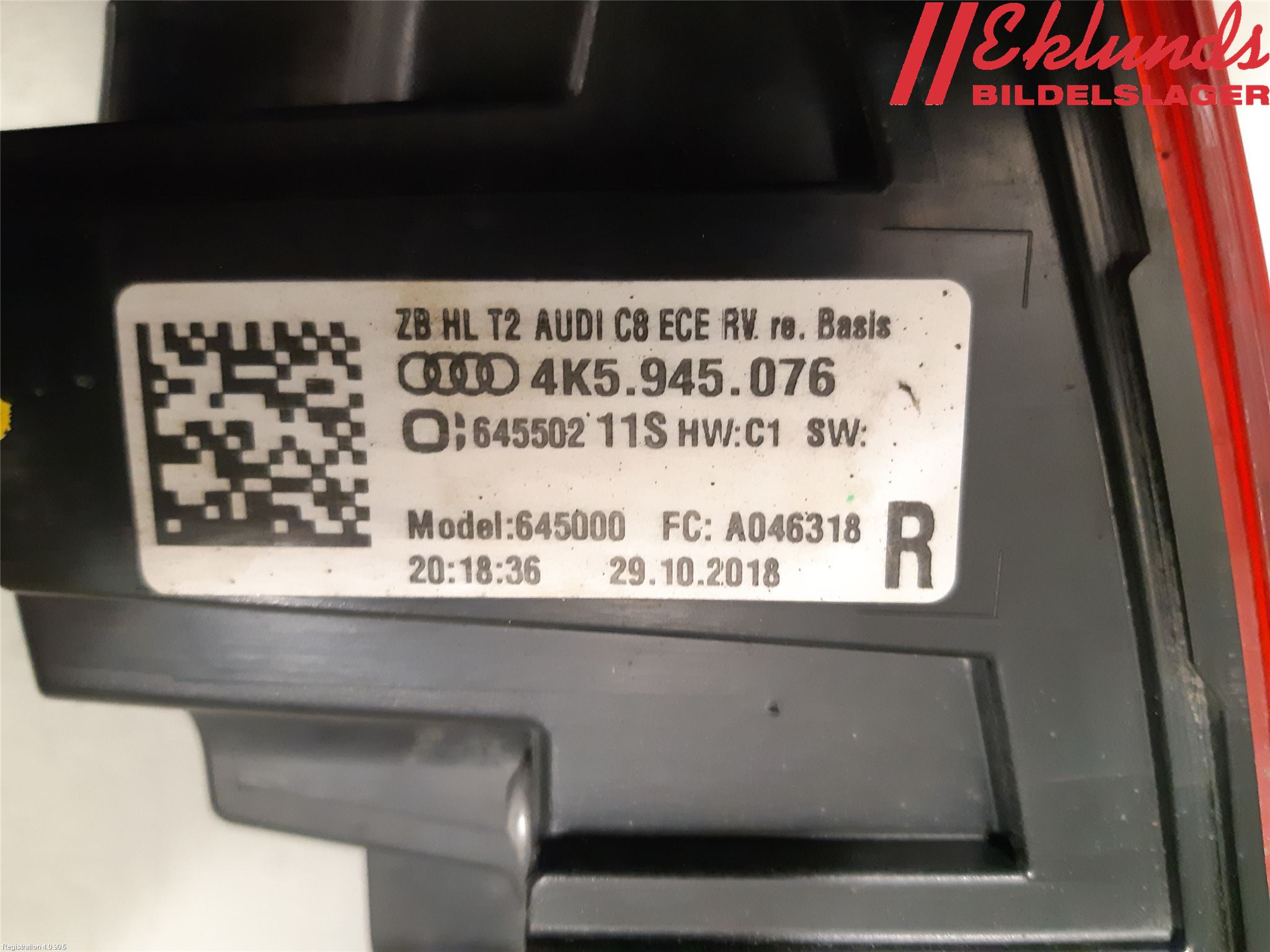 Audi A6 F2/C8 19- Bakljus Lucka Hö