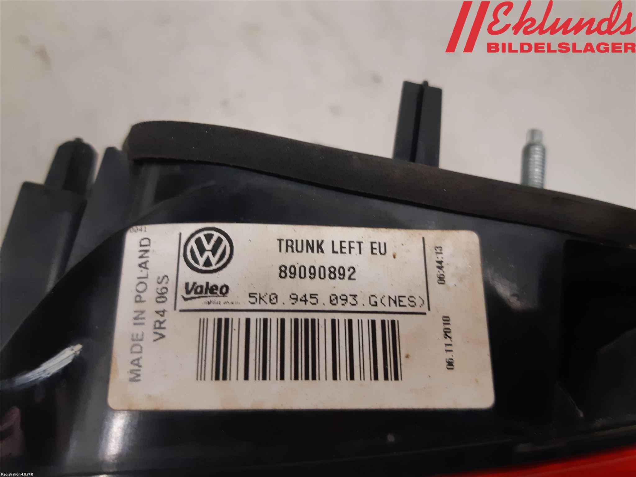 Volkswagen VW GOLF VI 09-13 Bakljus Lucka Vä