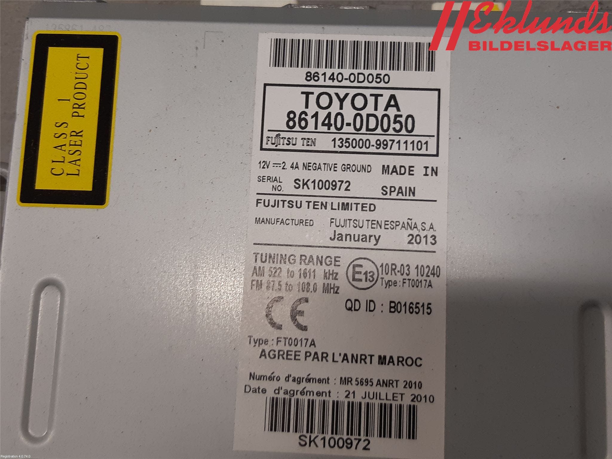Toyota YARIS XP130 12-14 Cd Radio - Multimediapanel