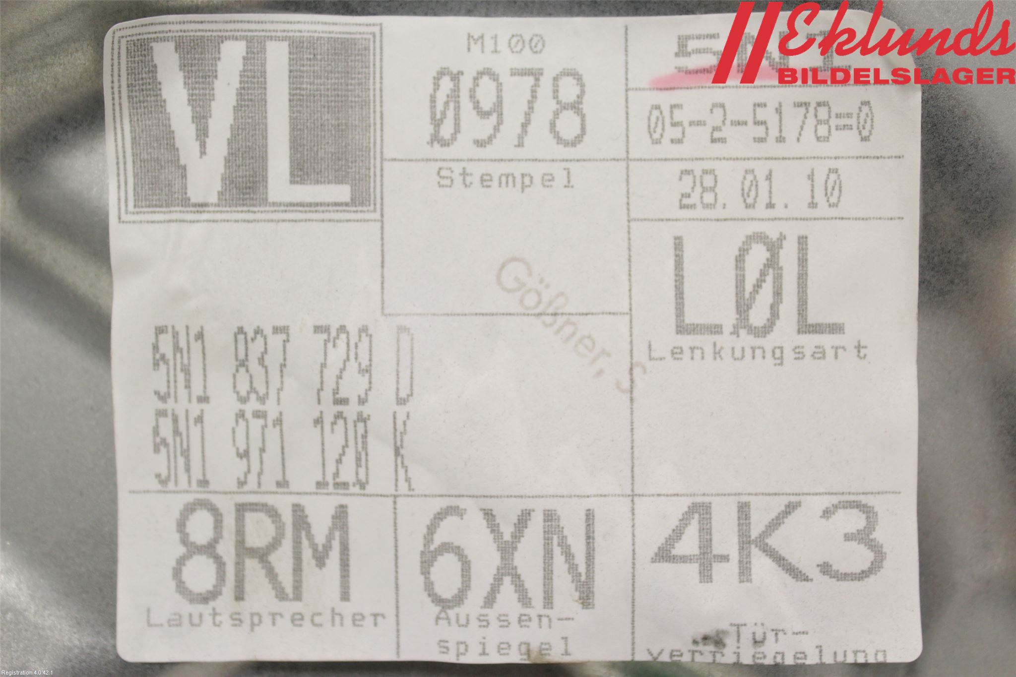 Volkswagen VW TIGUAN 07-16 Fönsterhiss El Kompl