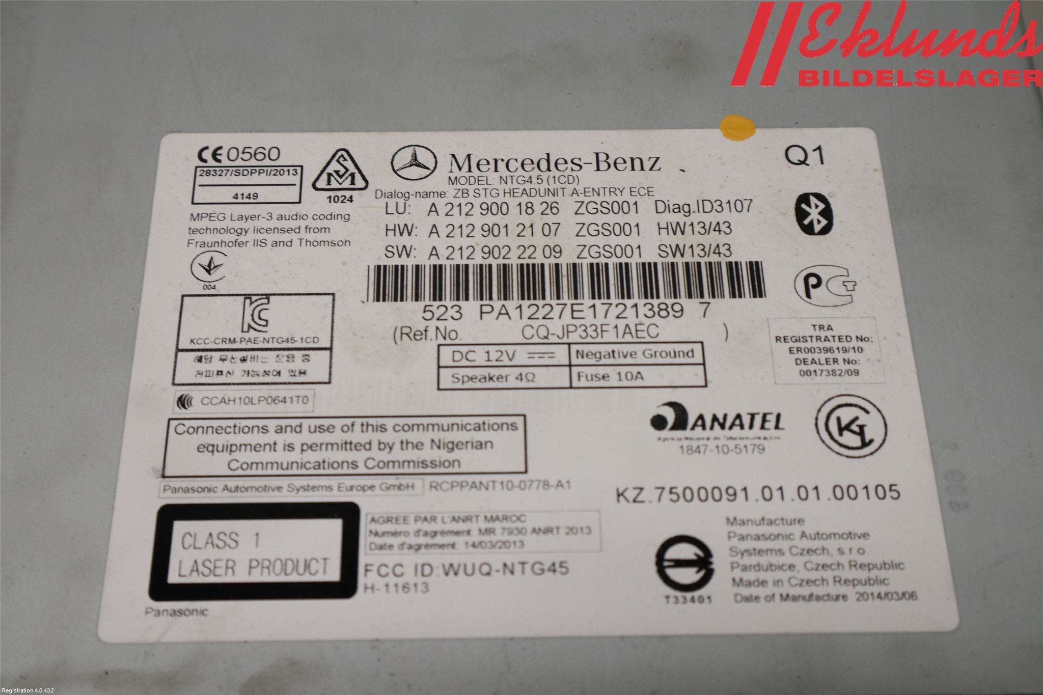 Mercedes-Benz MB E-KLASS (W212) 09-16 Cd Radio - Multimediapanel