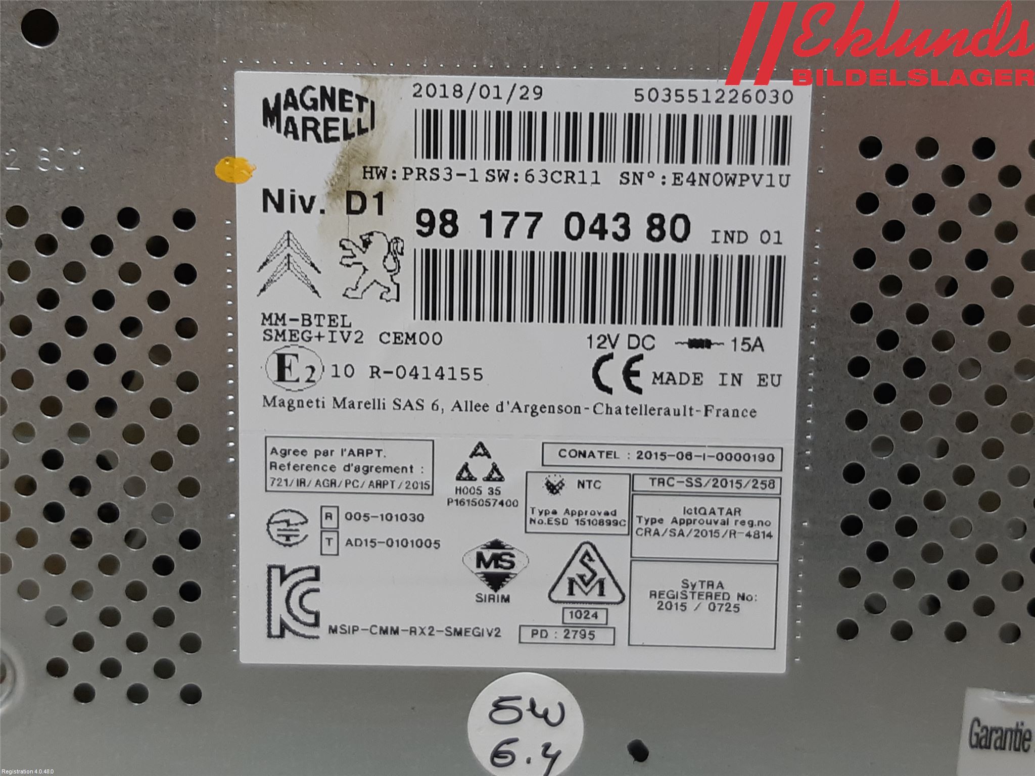 Peugeot PARTNER 16-18 Kontrolldisplay