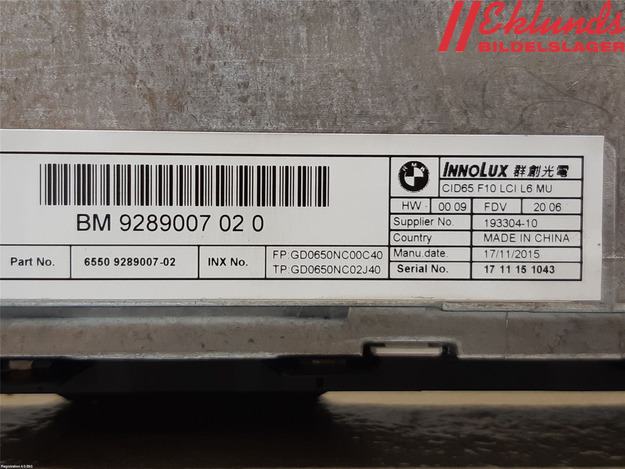 BMW 5 F10/F11/F18 09-17 Bildskärm