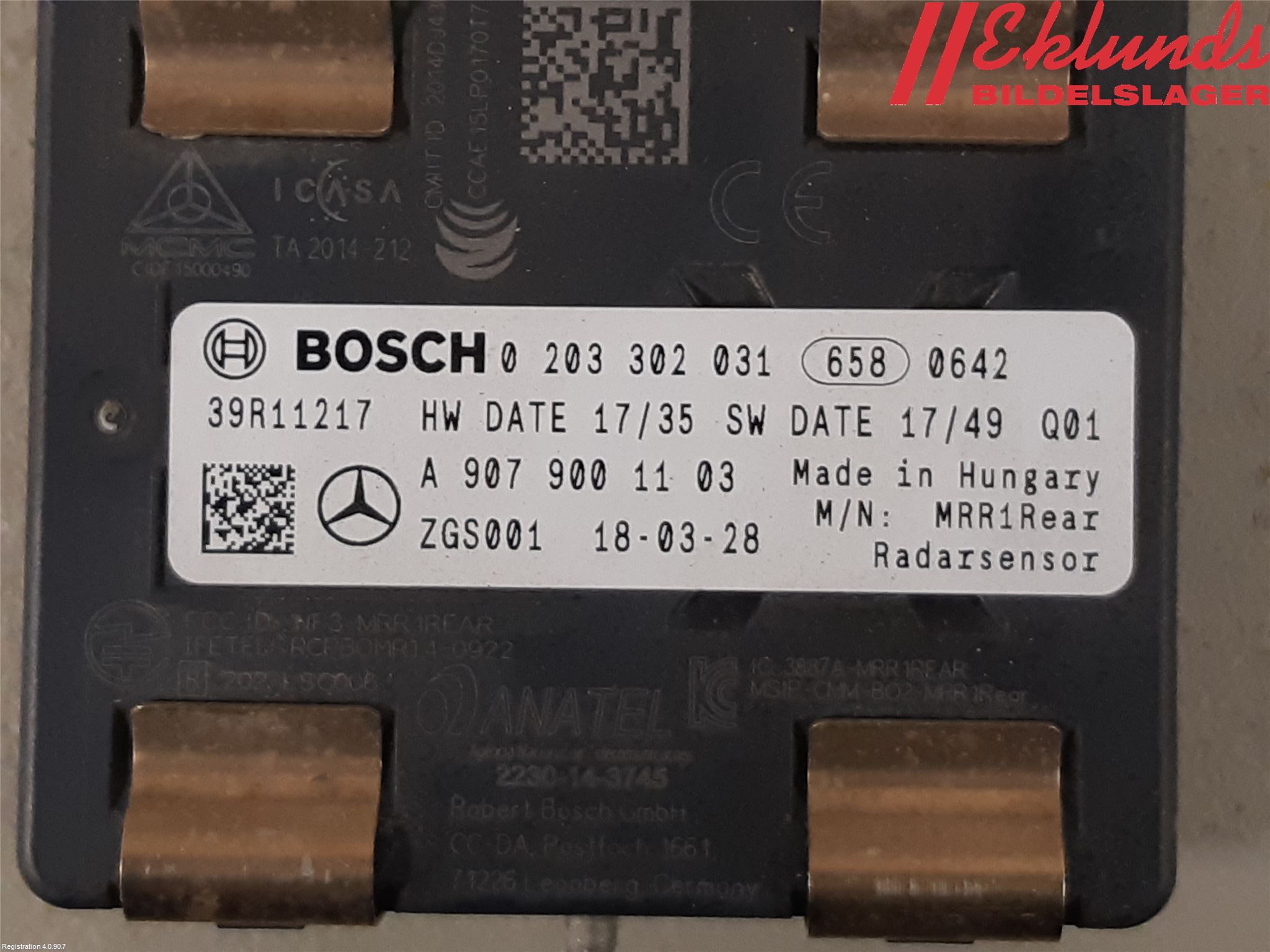 Mercedes-Benz MB SPRINTER (W907/W910) 19- Sensor Aktivt Kollisionsskydd