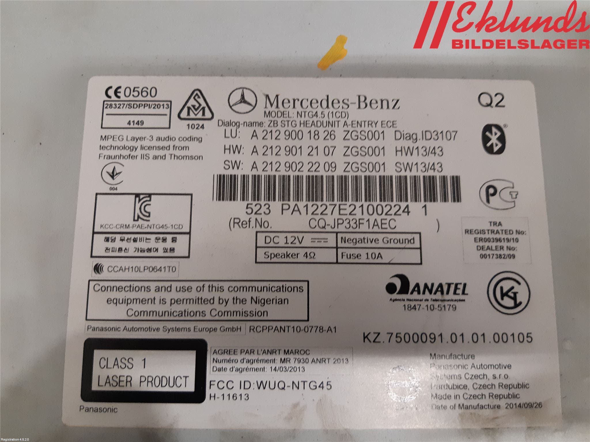 Mercedes-Benz MB E-KLASS (W212) 09-16 Cd Radio - Multimediapanel