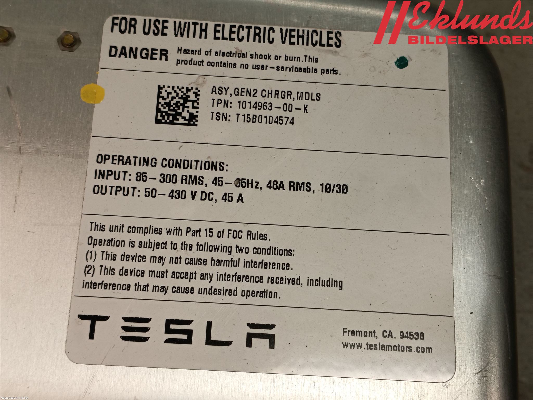 Tesla MODEL S 13- Batteriladdare Högspänning