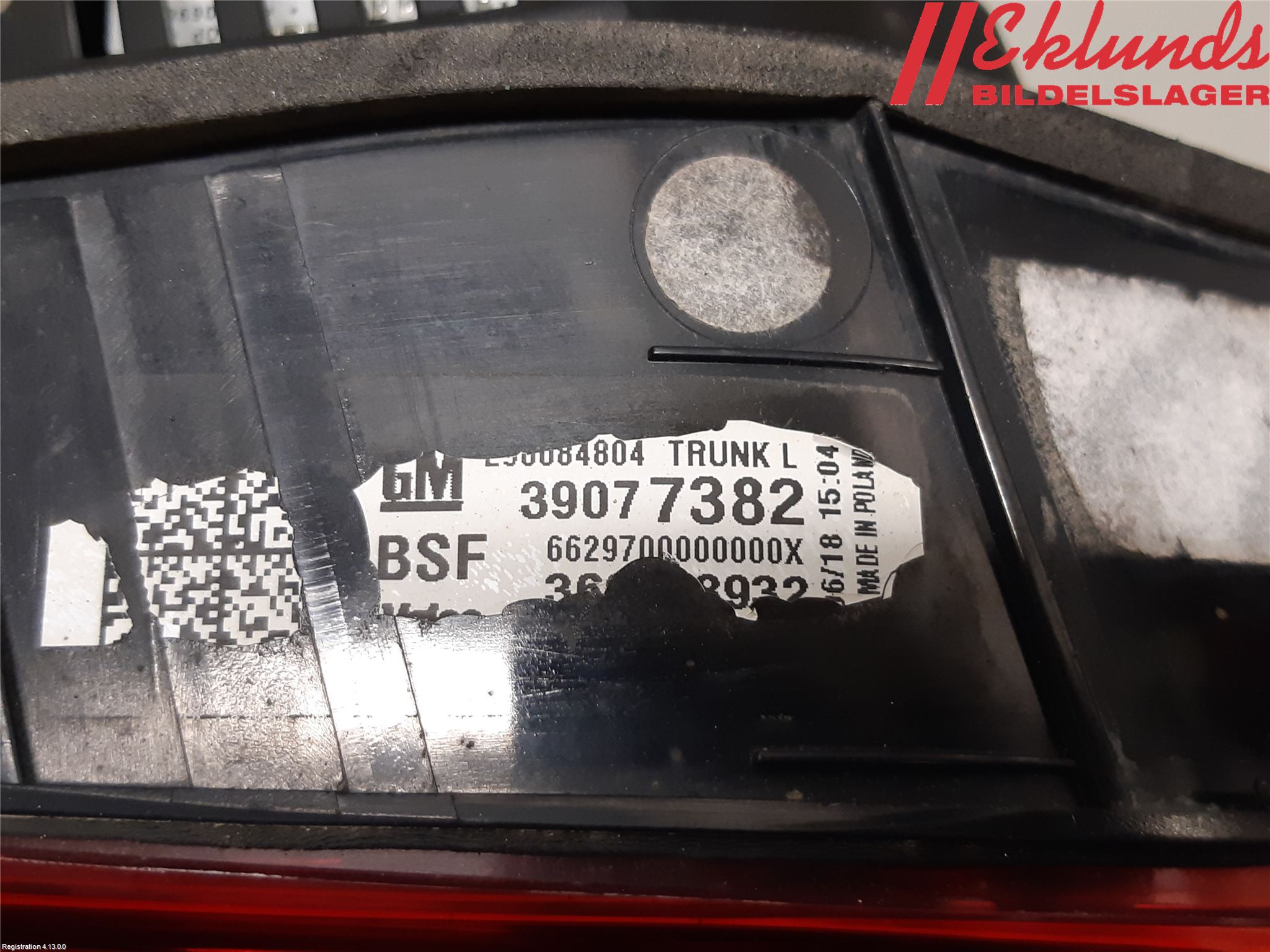 Opel ASTRA K 16-22 Bakljus Lucka Vä