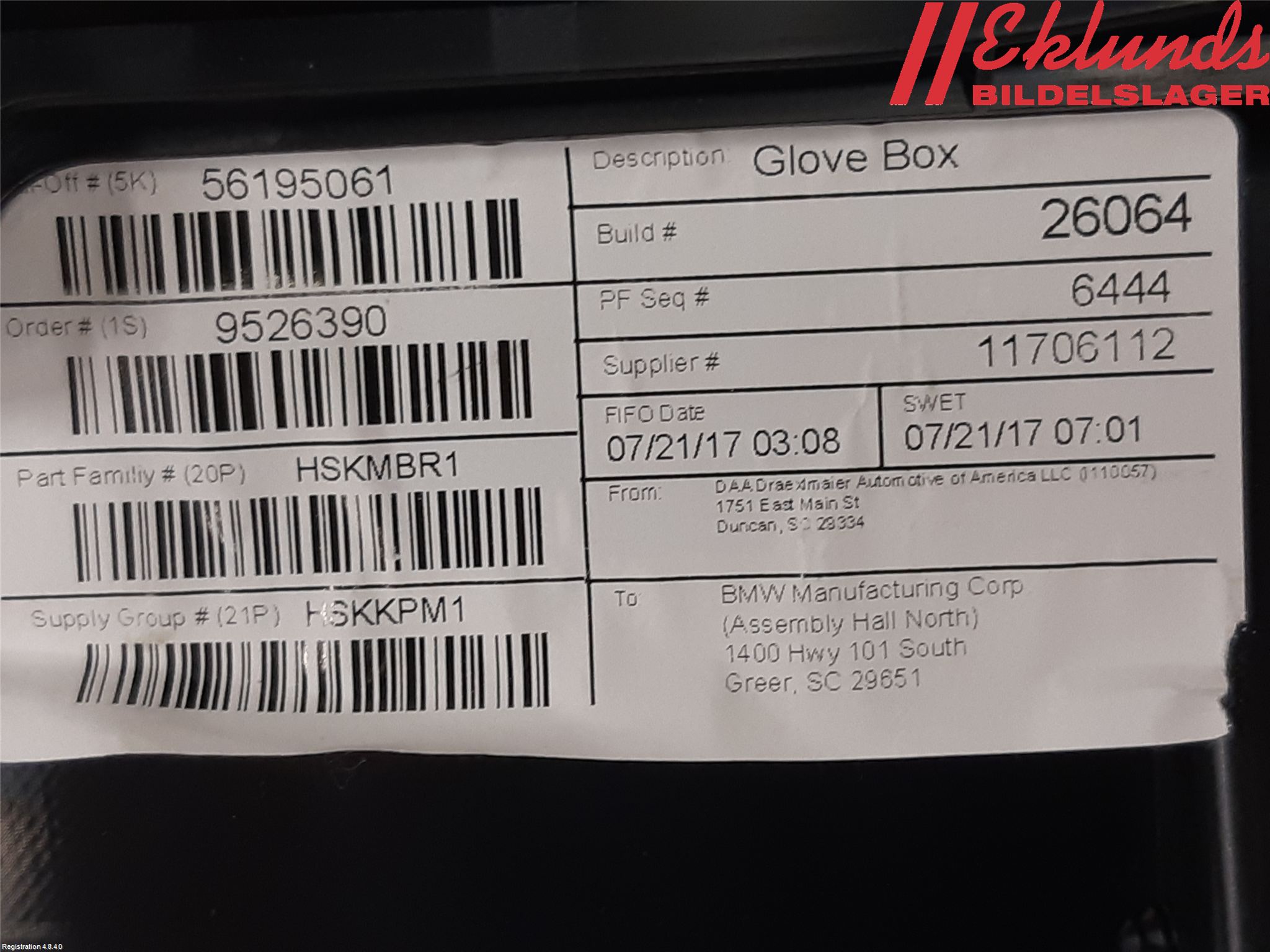 BMW X3 G01 18- Handskfack